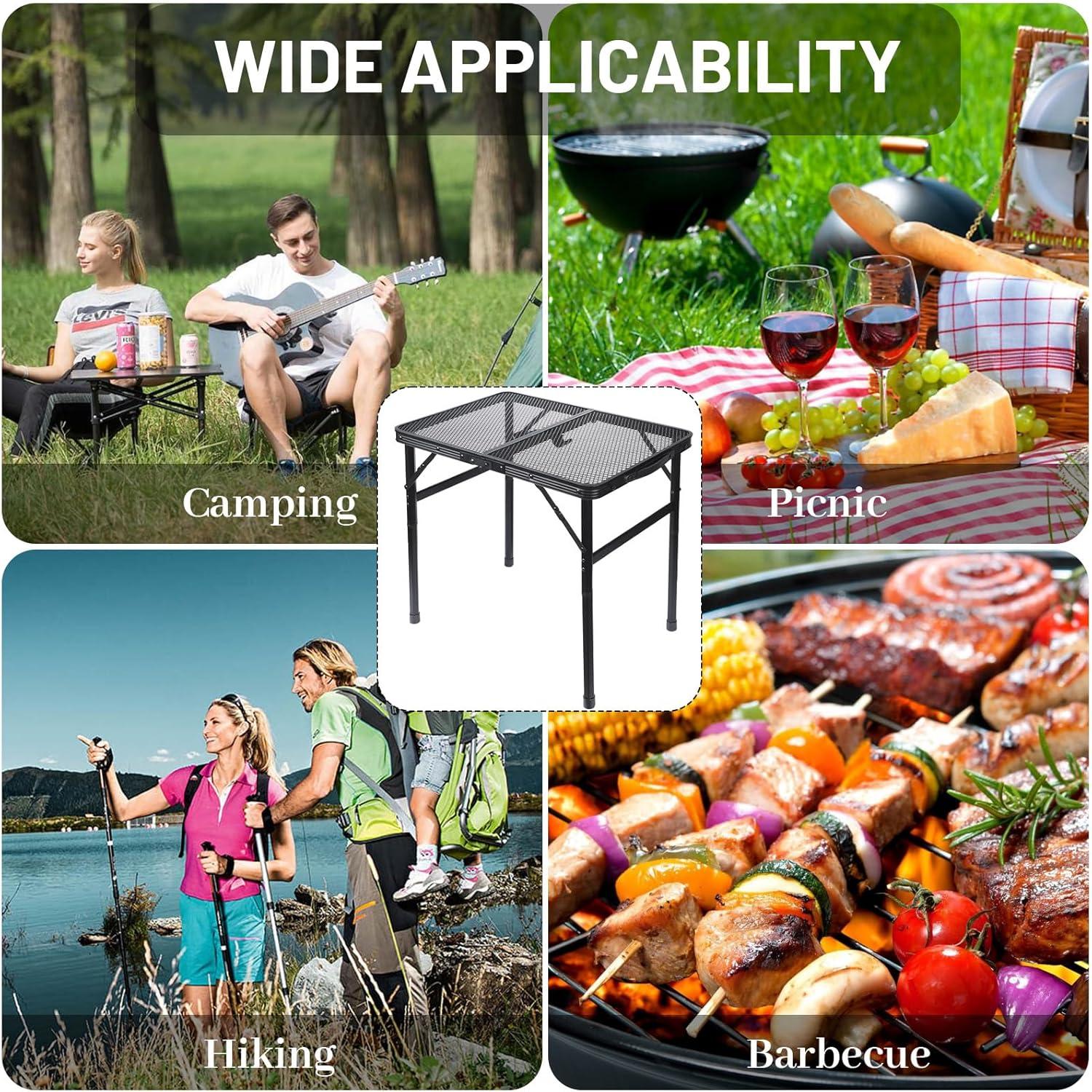 Folding Grill Table Camping Table with Mesh Desktop, Lightweight & Portable Outdoor Picnic Table, Height Adjustable Portable Grill Table for Outside Inside Use