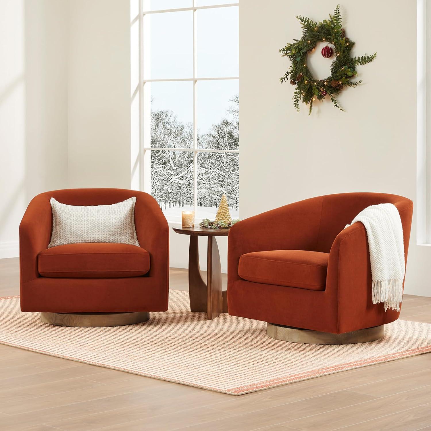 Nereus Dark Gray Fabric Swivel Accent Arm Chair with Wood Base