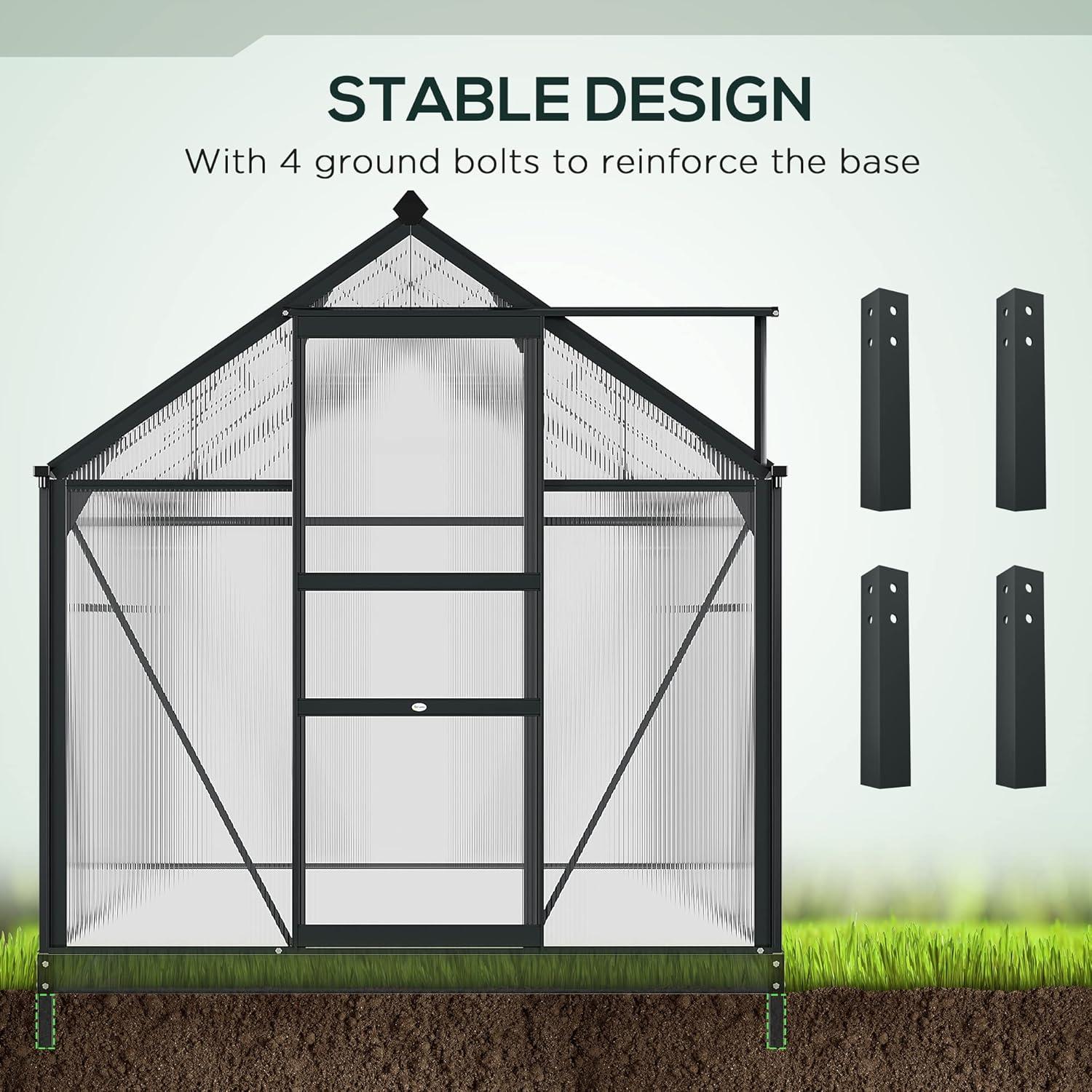 Gray Polycarbonate and Aluminum Walk-In Greenhouse with Sliding Door