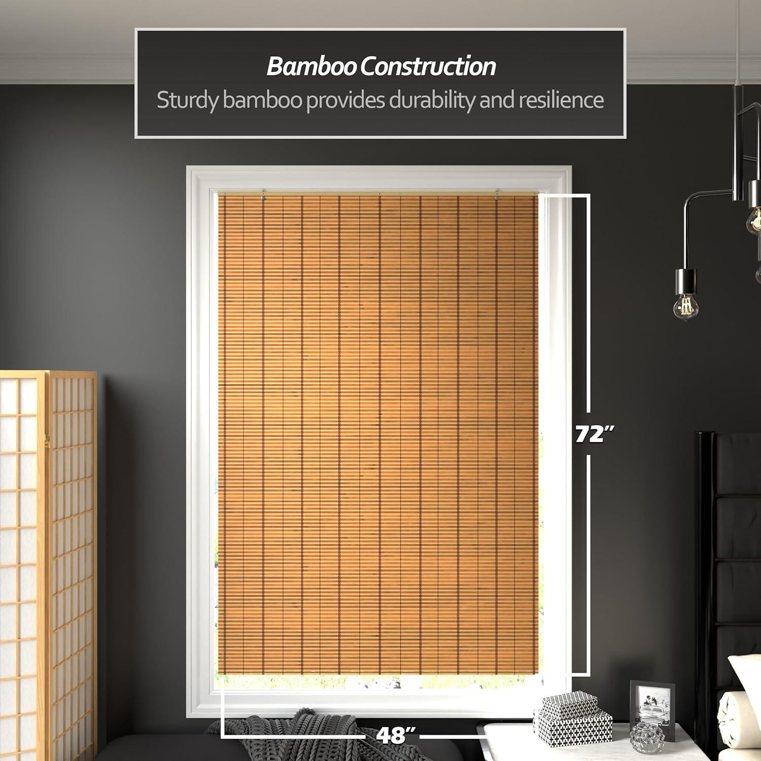 Burnt Bamboo Cordless Window Shade - Two-tone Honey 48" W