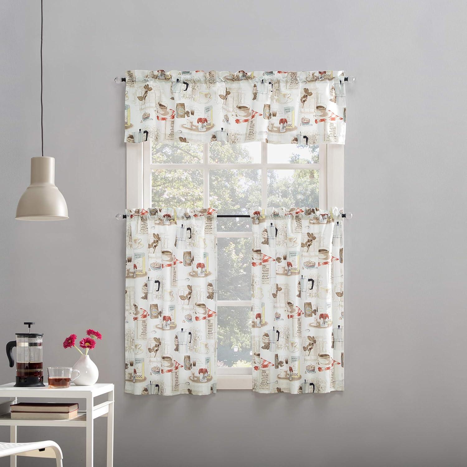 24"x54" Brew Coffee Shop Semi Sheer Rod Pocket Kitchen Curtain Valance and Tiers Set White - No. 918