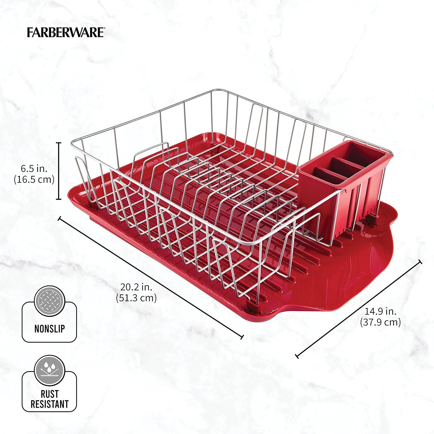 Red Stainless Steel and Plastic 3-Piece Dish Rack Set