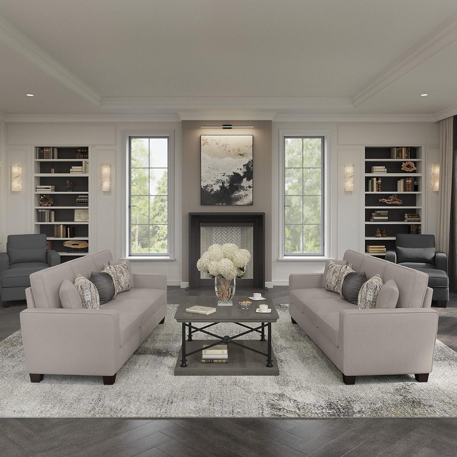 Stockton Accent Chair with Arms in Beige Herringbone Fabric