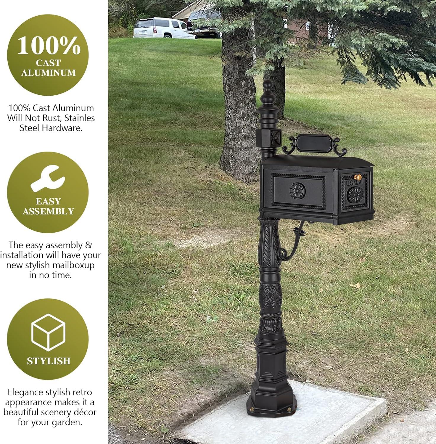 Barcelona Black Cast Aluminum Decorative Post Mailbox