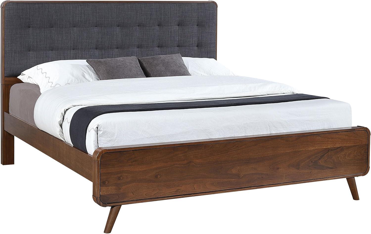 Robyn Eastern King Bed with Upholstered Headboard Dark Walnut