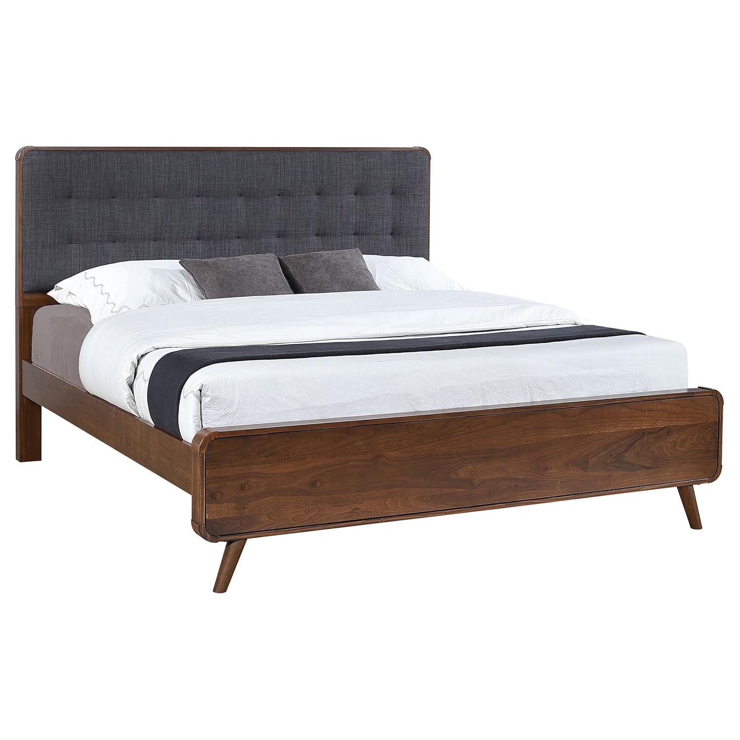Robyn Eastern King Bed with Upholstered Headboard Dark Walnut
