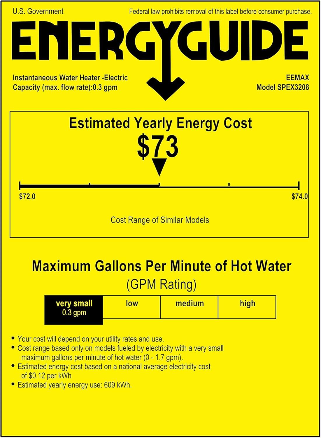 Eemax Electric Tankless Water Heater,208V SPEX3208