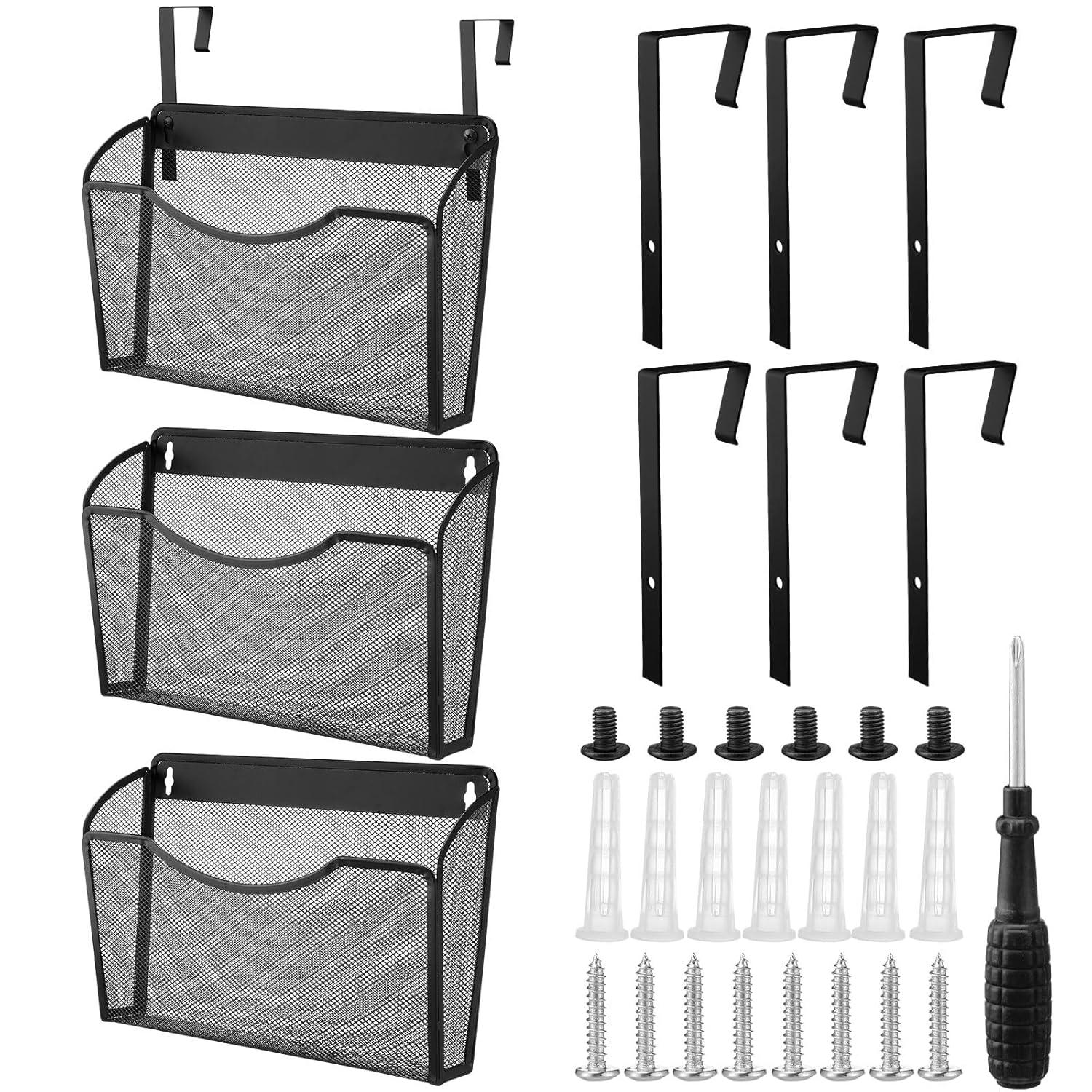 Mesh 3 Pack Wall Mounted File Holder Metal Hanging Vertical Wall File Pocket Organizer for Office and Home, Black
