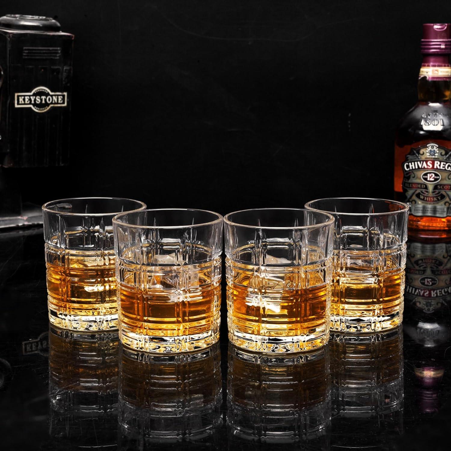 KANARS Whiskey Glasses Set of 4, 10 oz Rocks Glassware for Scotch Bourbon Liquor, Whisky Tumbler