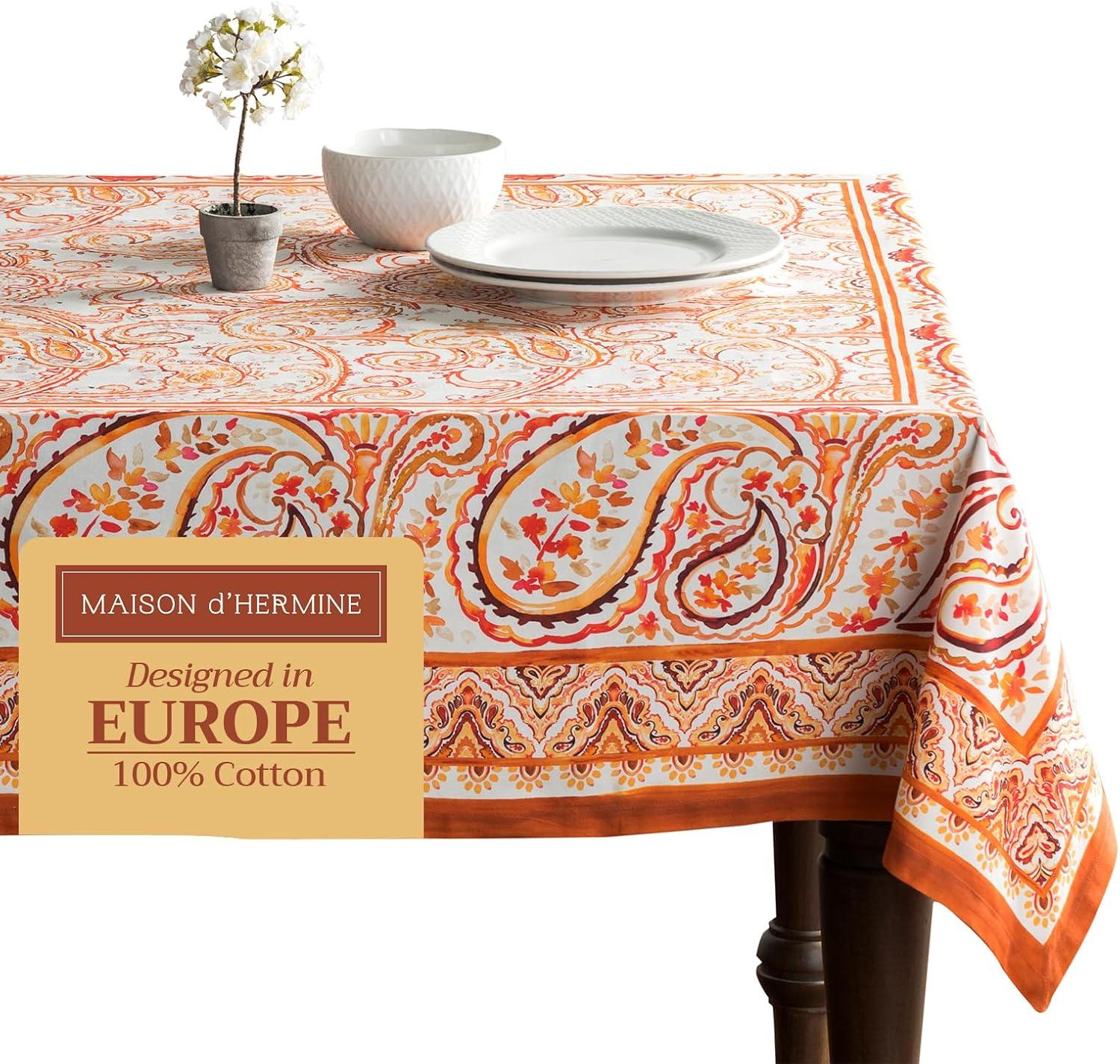 Maison d' Hermine Palatial Paisley 100% Cotton Tablecloth for Kitchen Dining Tabletop Decoration Parties Weddings (Square, 60 Inch by 60 Inch).