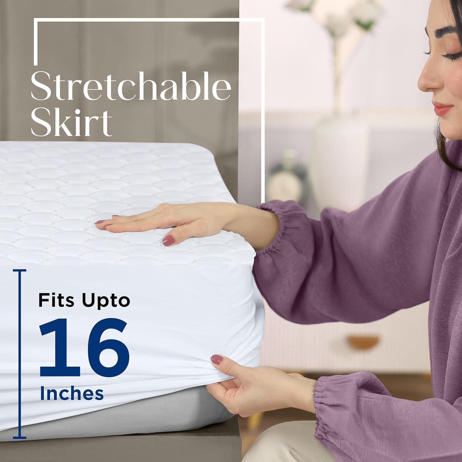 White Quilted Waterproof Queen Mattress Protector Pad