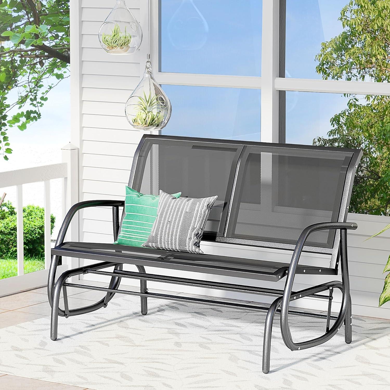 Outsunny 2-Person Outdoor Glider Bench, Patio Double Swing Rocking Chair Loveseat w/Powder Coated Steel Frame for Backyard Garden