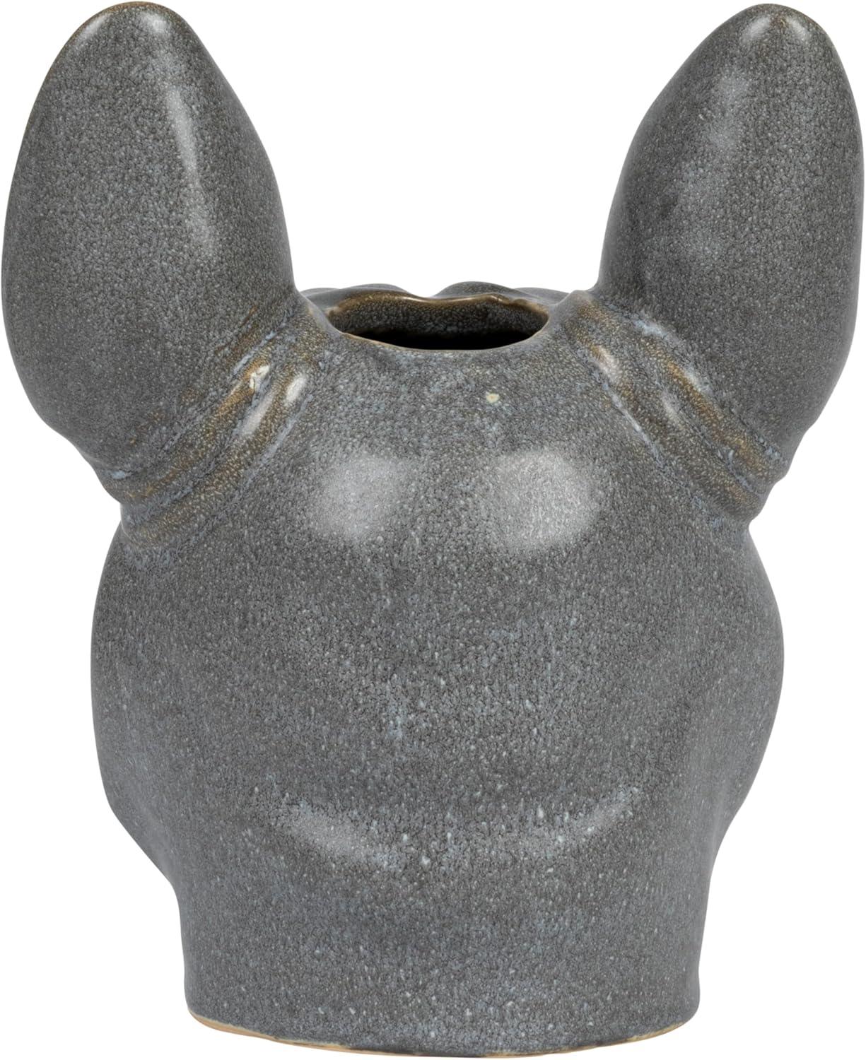 Gray Ceramic French Bulldog Head Vase Planter