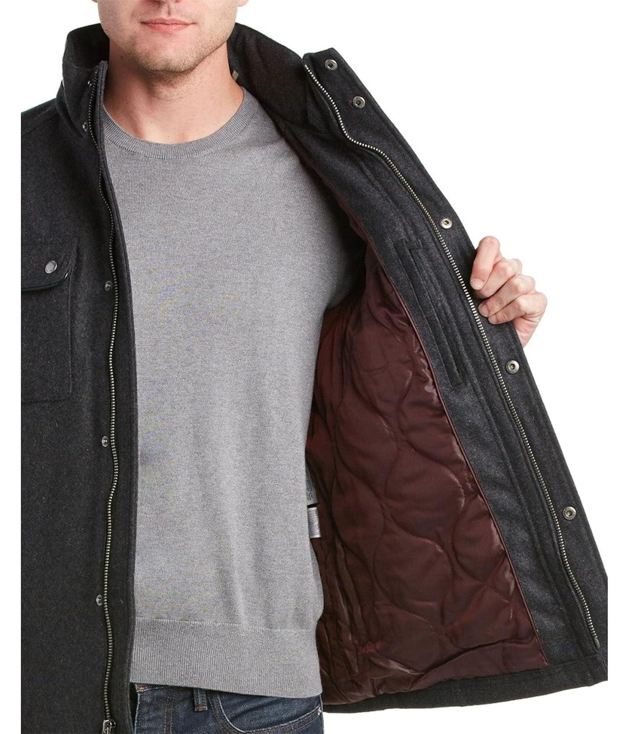 Cole Haan Signature Men's Wool Melton Stand Collar Jacket with Patch Pockets