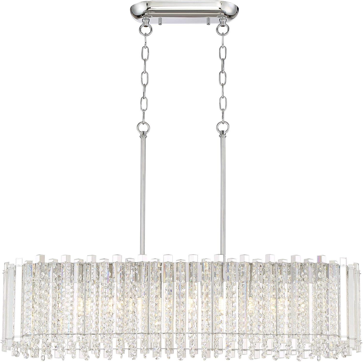 Possini Euro Design Mirabell Chrome Linear Island Pendant Chandelier 34" Wide Modern LED Clear Glass Crystal 6-Light Fixture for Dining Room Kitchen