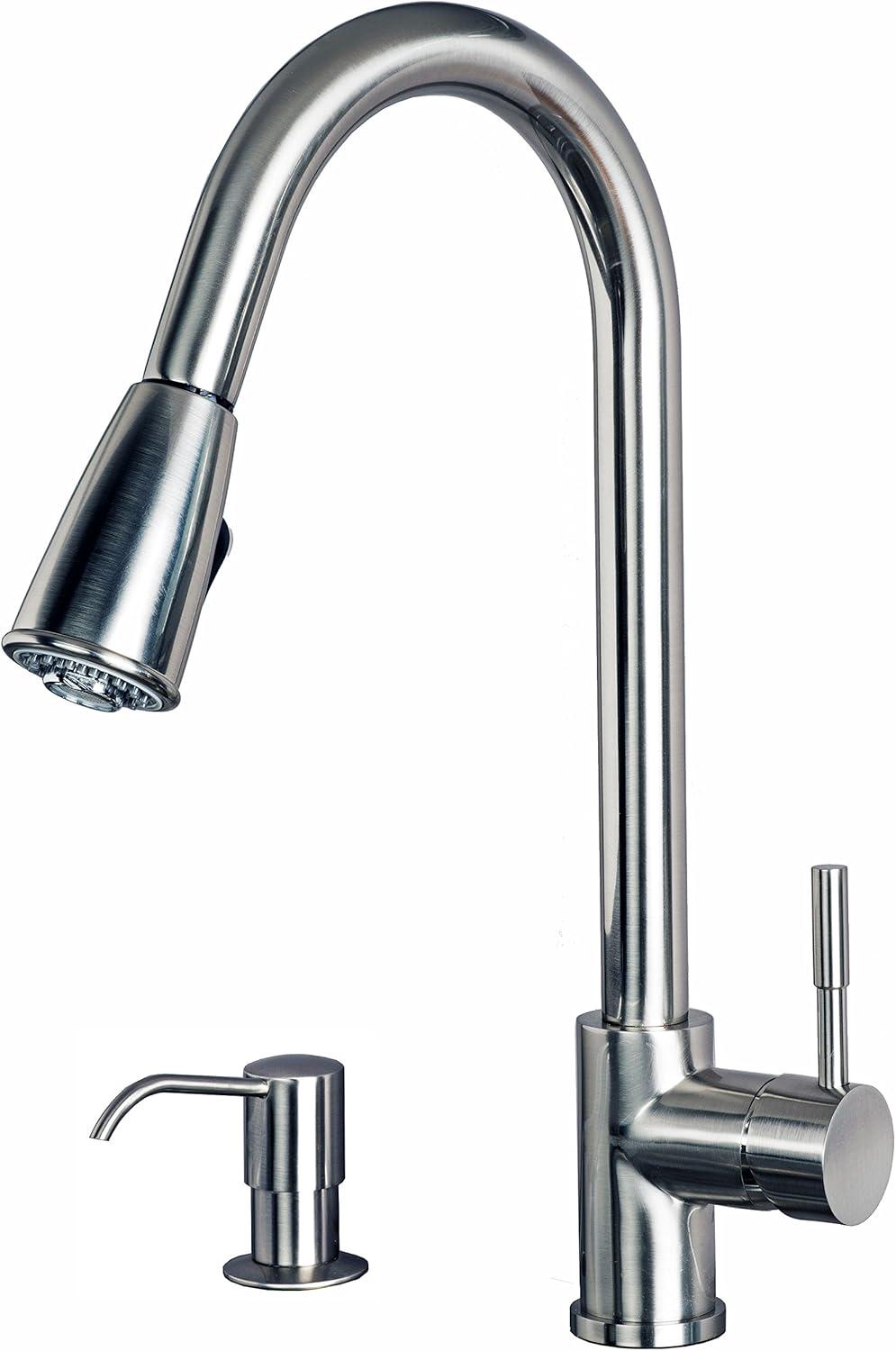 16" Stainless Steel Single Handle Pull-Down Kitchen Faucet with Soap Dispenser