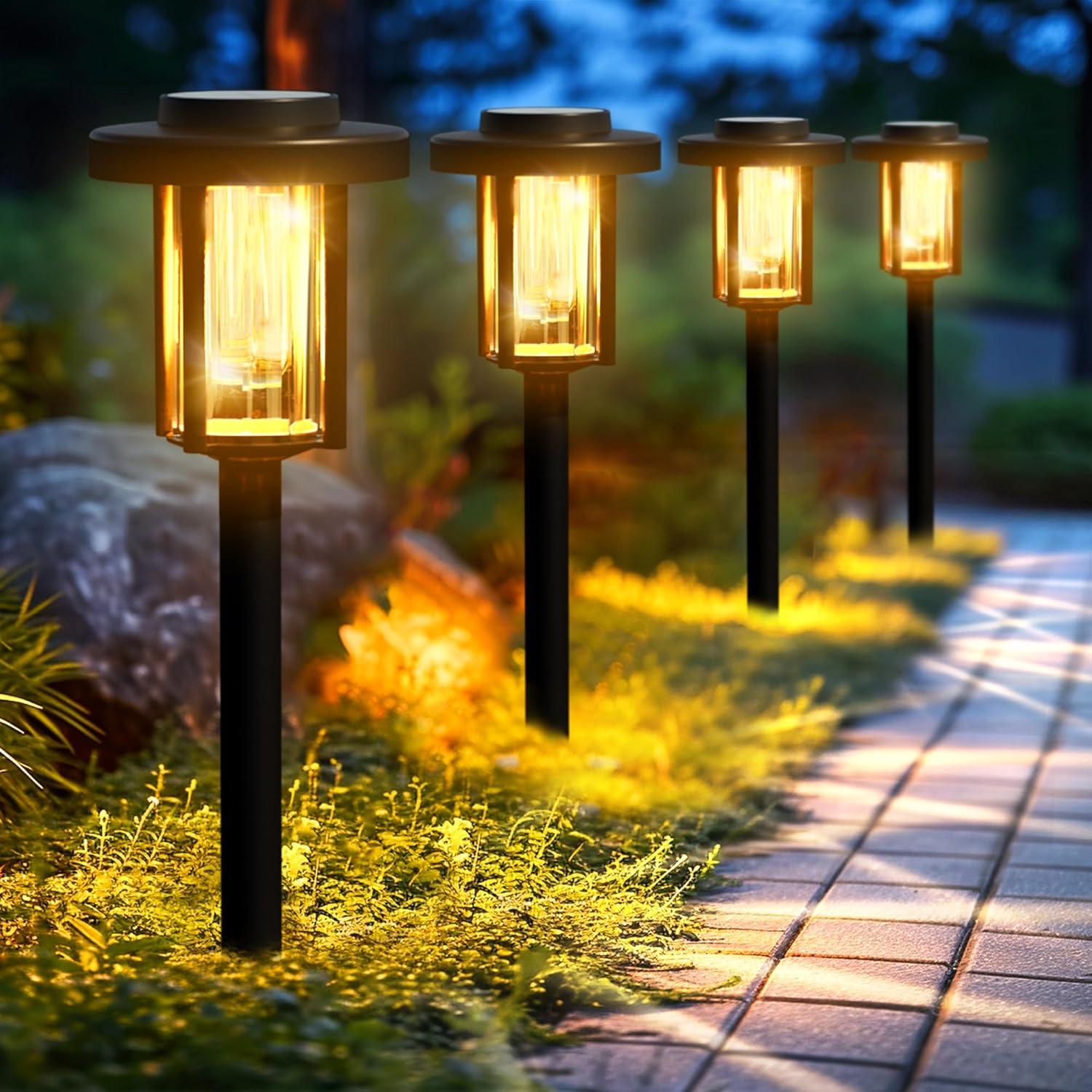 gigalumi 8 Pack Solar Pathway Lights for Garden and Walkway, IP65 Waterproof Outdoor Landscape Lighting, Warm White Solar Powered Decor