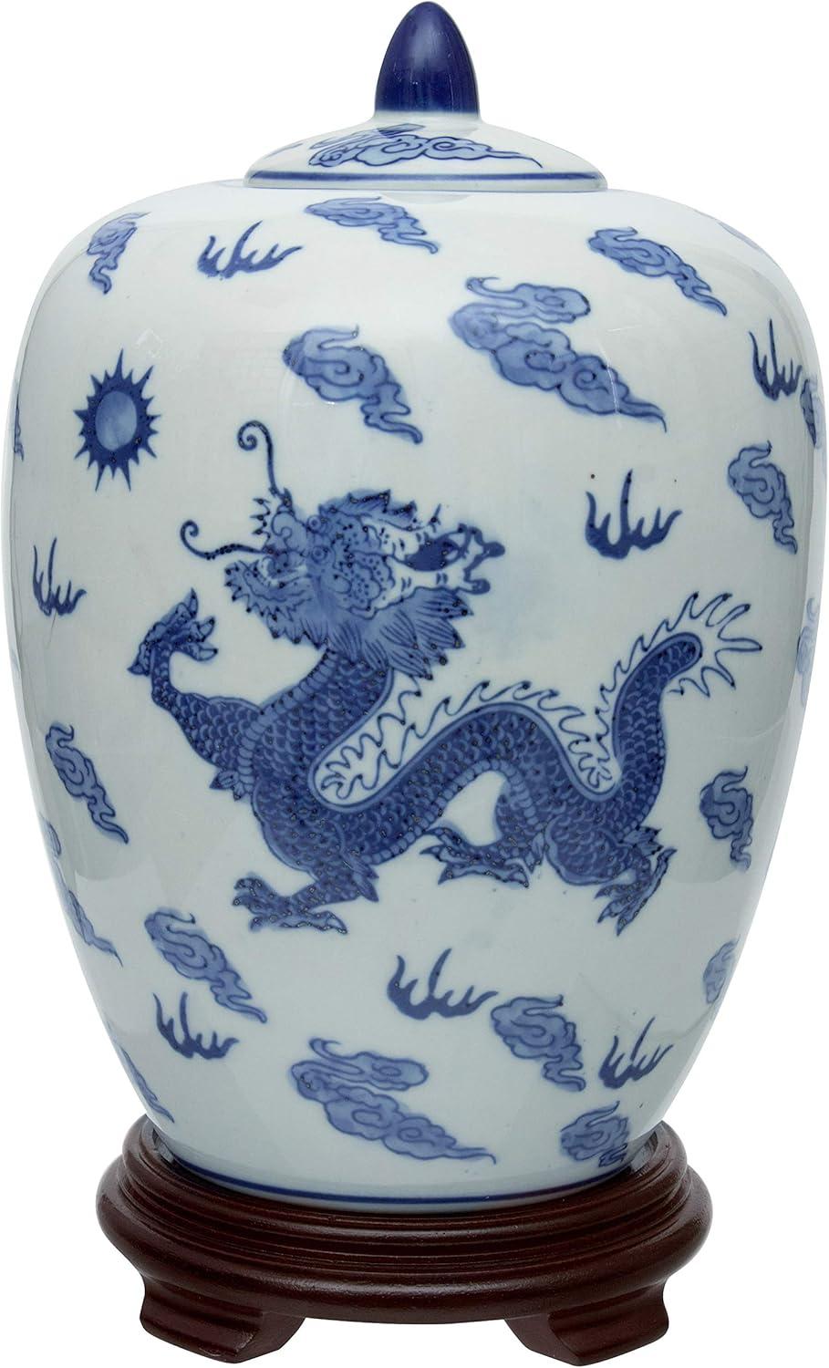 11" Dragon Blue & White Porcelain Vase Jar