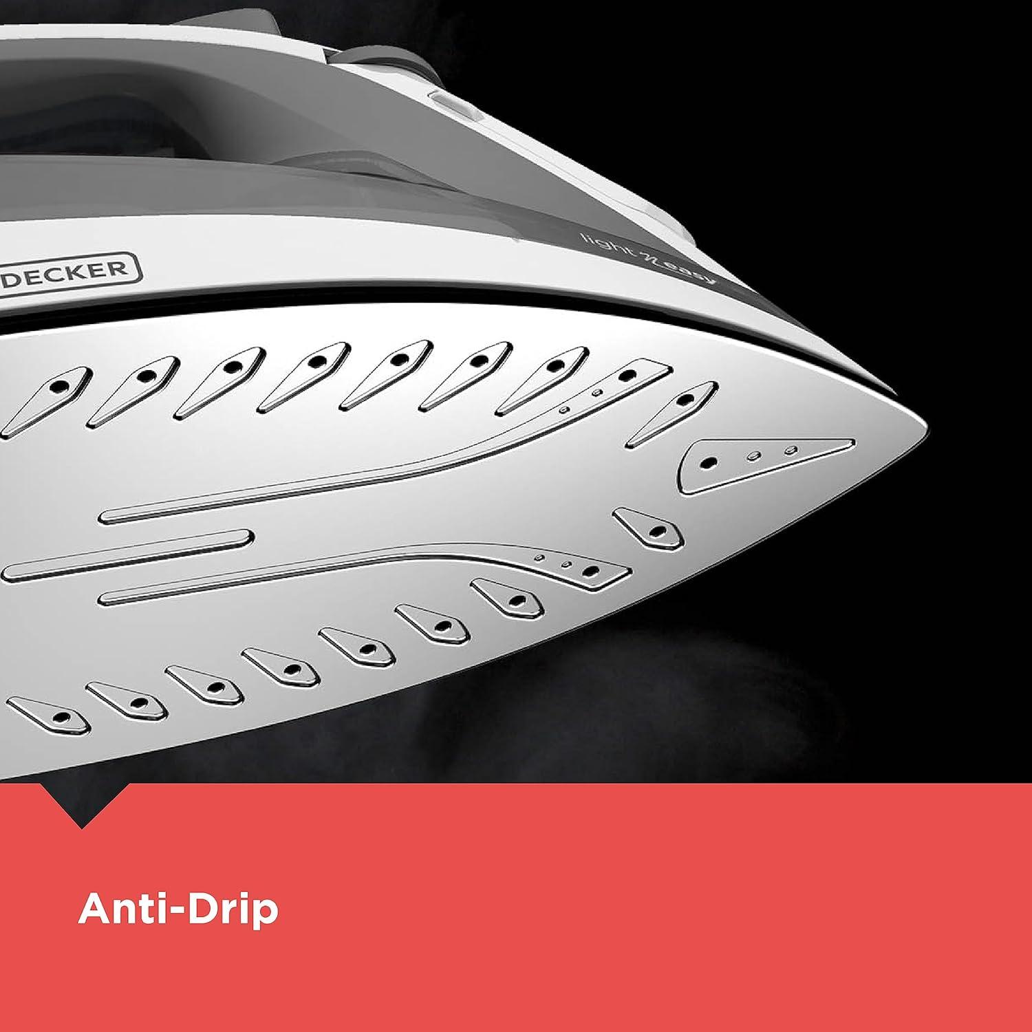 BLACK+DECKER Light �N Easy Compact Steam Iron, IR1020S, Stainless Steel Soleplate, Spray Mist, Anti-Drip, Auto Shutoff