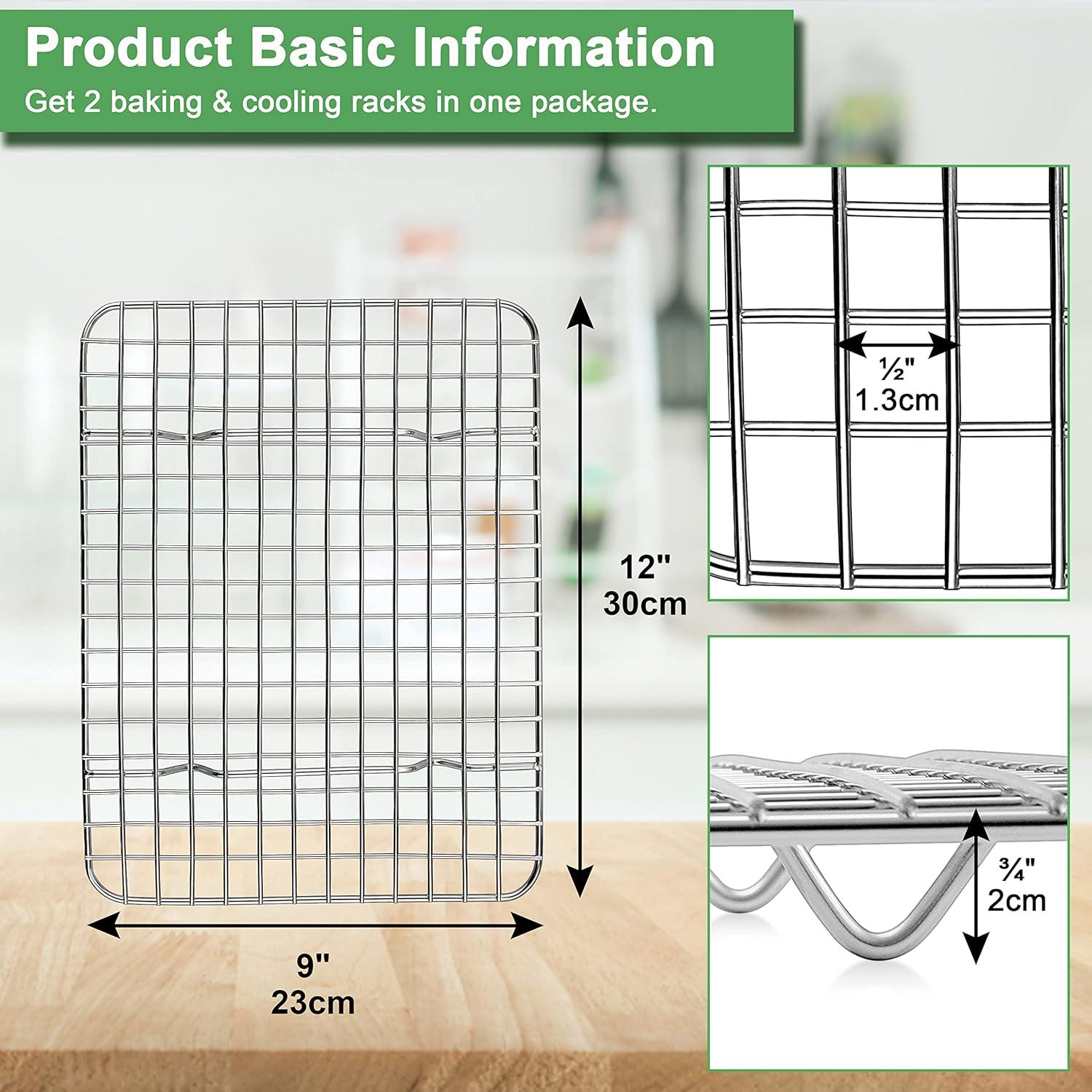 Trian 2 Cooling Racks for Baking, Stainless Steel Wire Rack Baking Rack Oven Rack Cookie Rack, Oven Safe, Rust-Resistant Rack for Cooking, Baking, Roasting and Grilling(8.75'' x 6.25'' x 0.75')