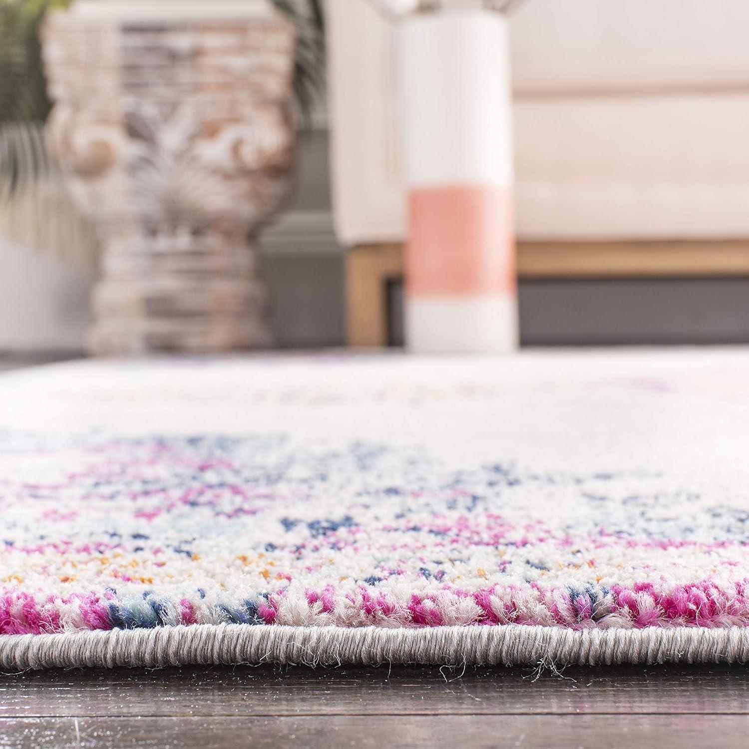 Ivory Fuchsia Distressed Medallion 2' x 8' Synthetic Runner Rug