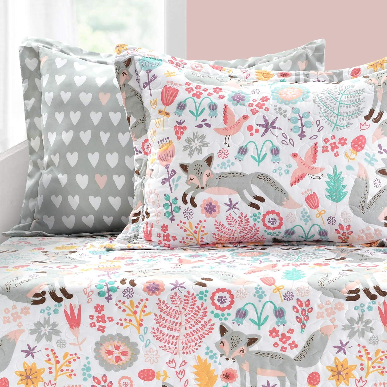 Gray and Pink Fox Print 6-Piece Toddler Daybed Set