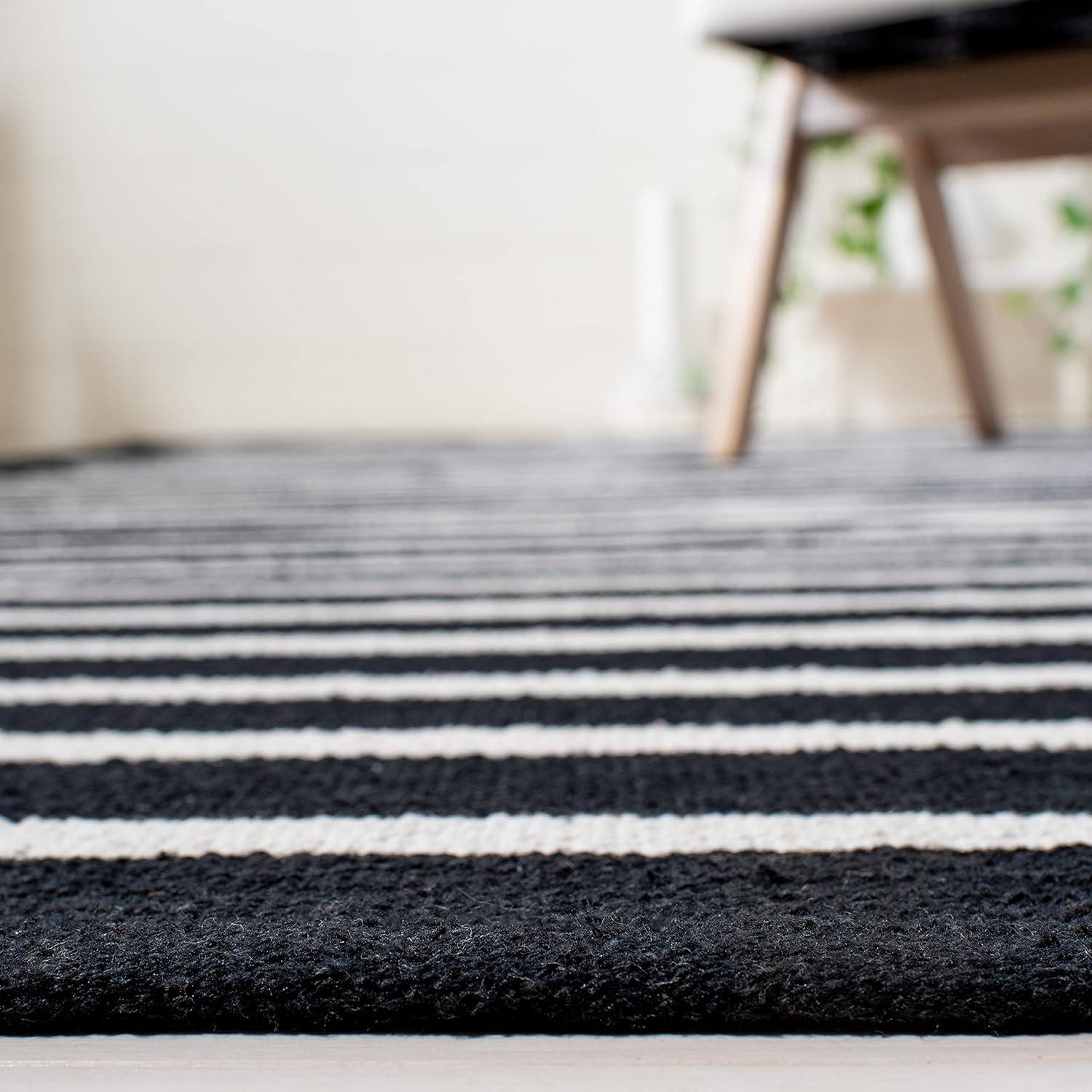 Handmade Black and Ivory Cotton Stripe 9' x 12' Rug