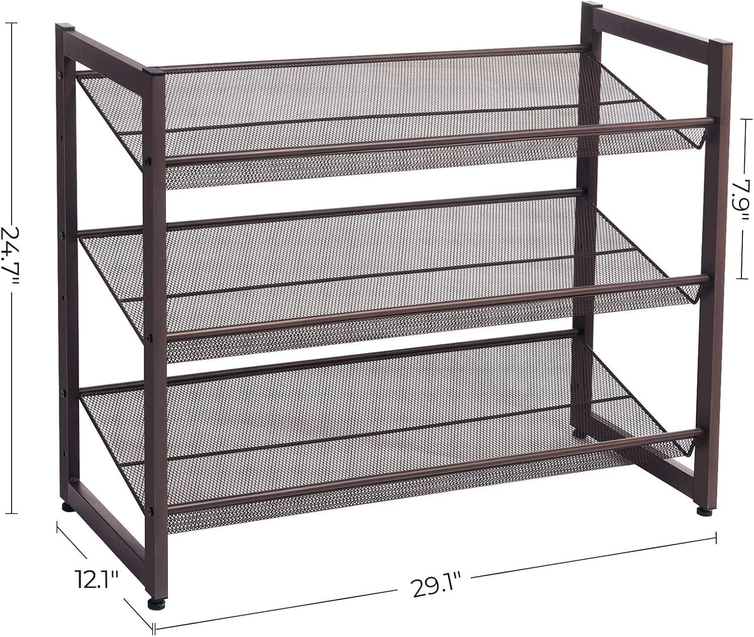 Bronze 3-Tier Stackable Metal Mesh Shoe Rack