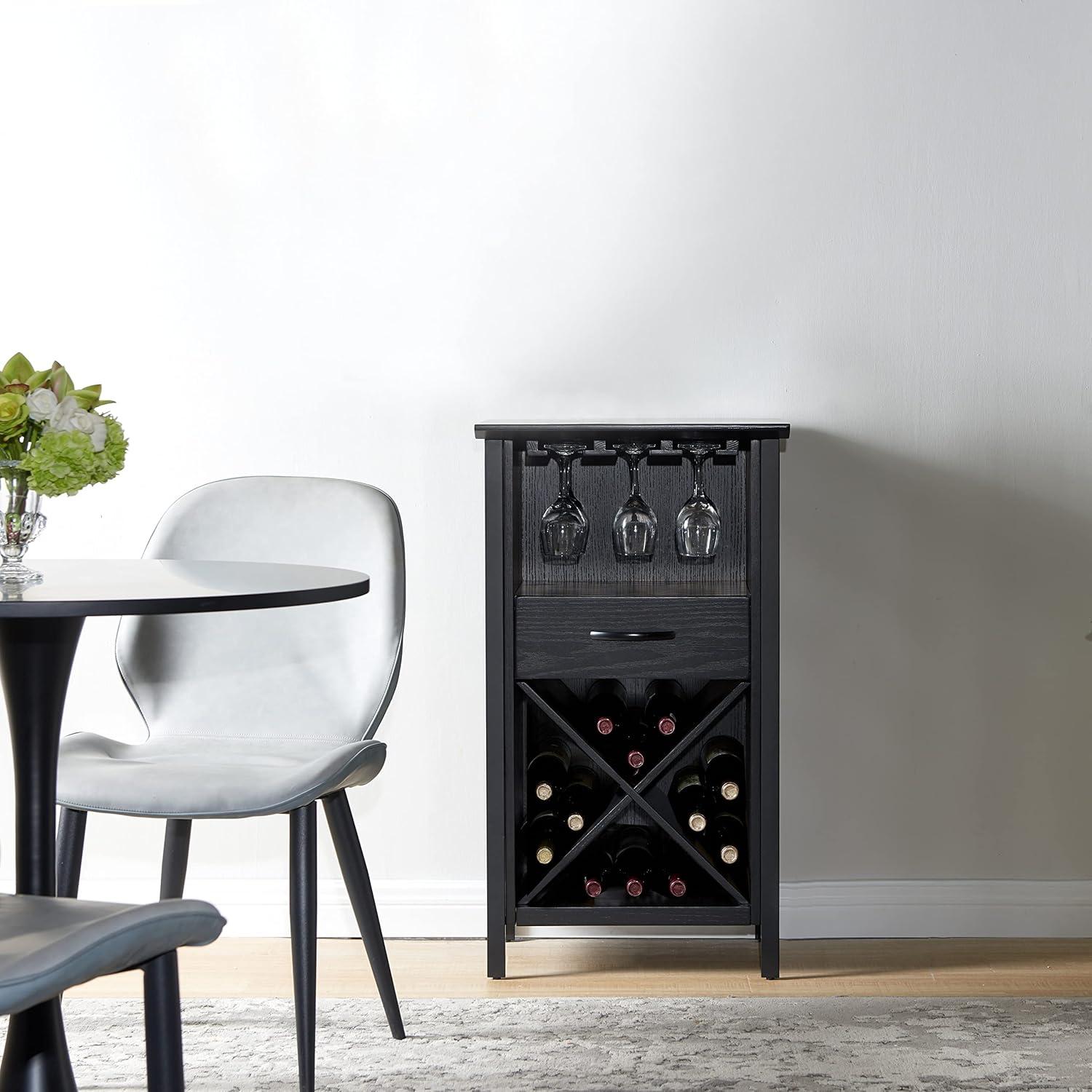 Leick Home Leah Mini Bar Cabinet for Stemware and Bottle Storage, Black