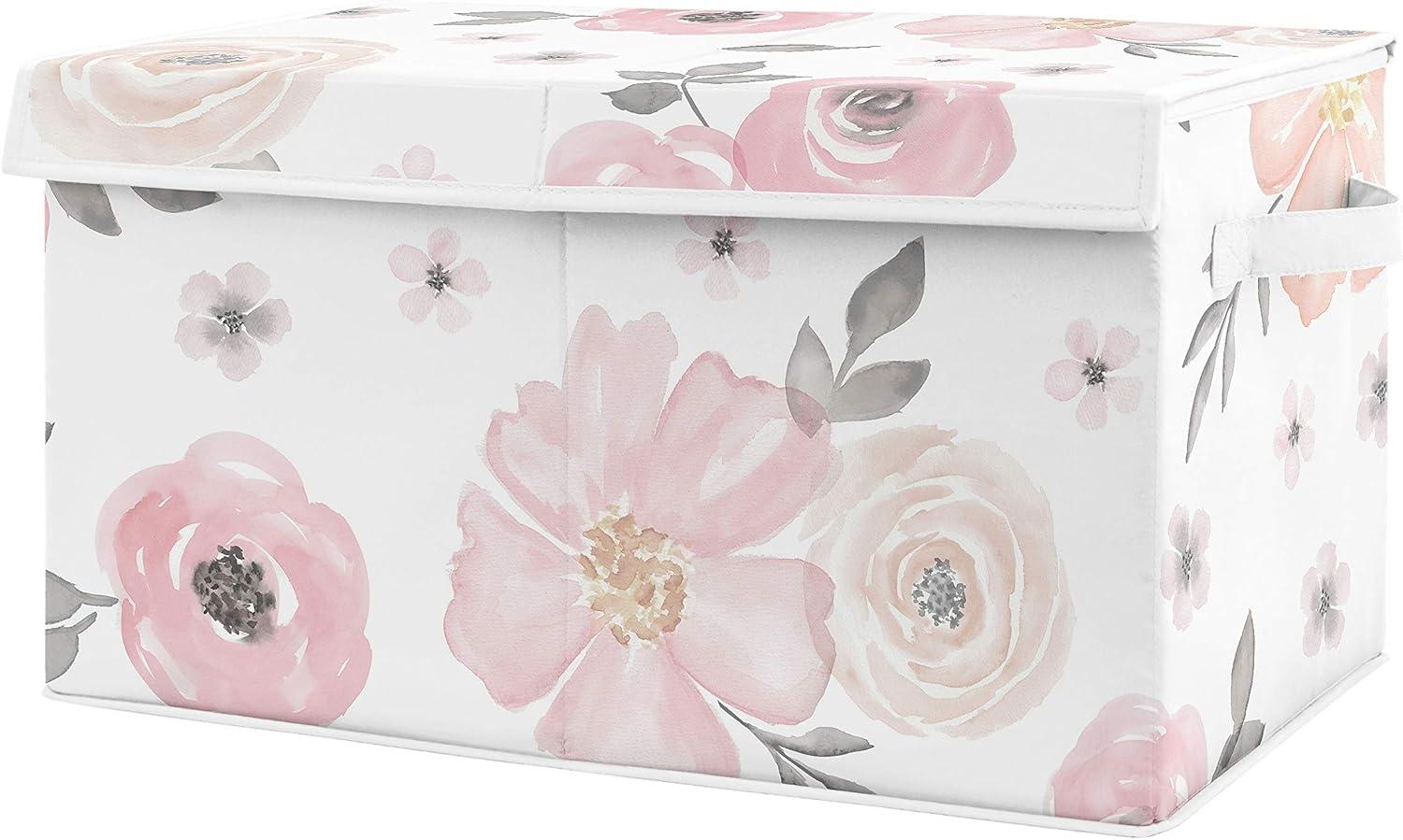 Sweet Jojo Designs Fabric Storage Toy Bin Watercolor Floral Pink and Grey