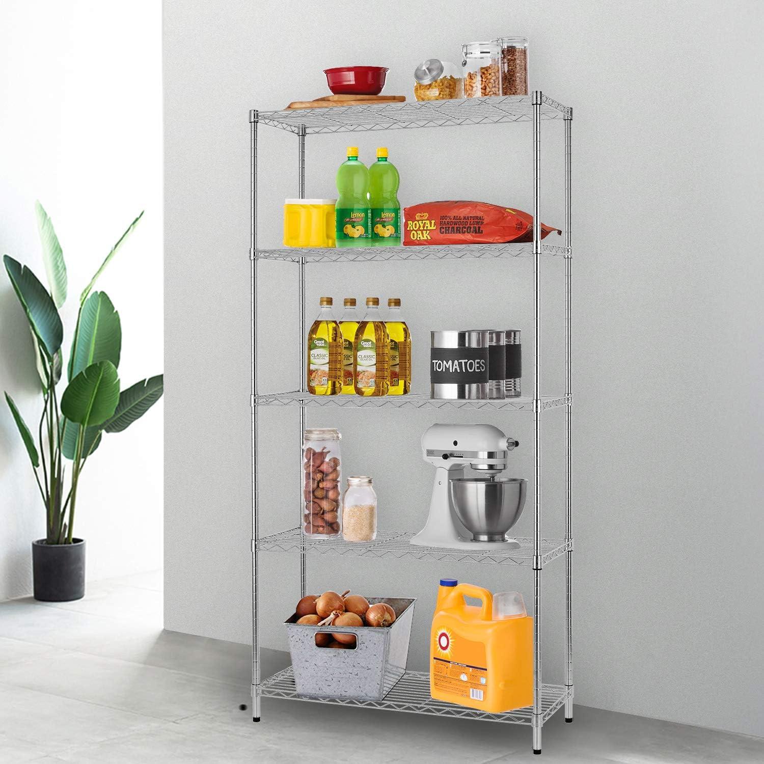 FDW 5-Shelf Adjustable Layer Rack Commercial Strong Steel for Restaurant Garage Kitchen