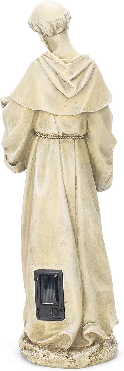 Solar St. Francis Resin Stone Birdbath Garden Statue