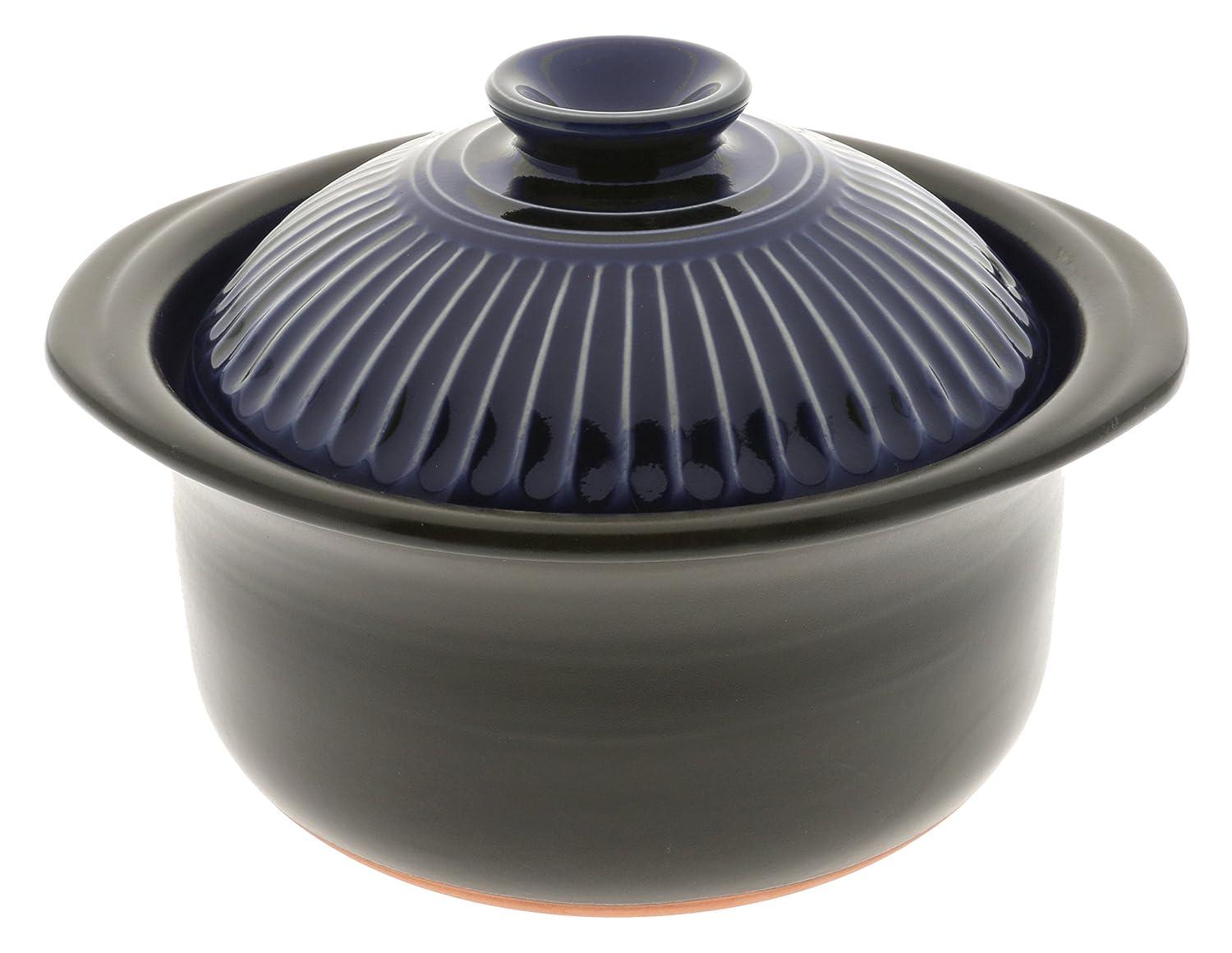 Kotobuki 190-808 Earthenware Rice Cooker with Matte and Cobalt Blue Spoke, Black