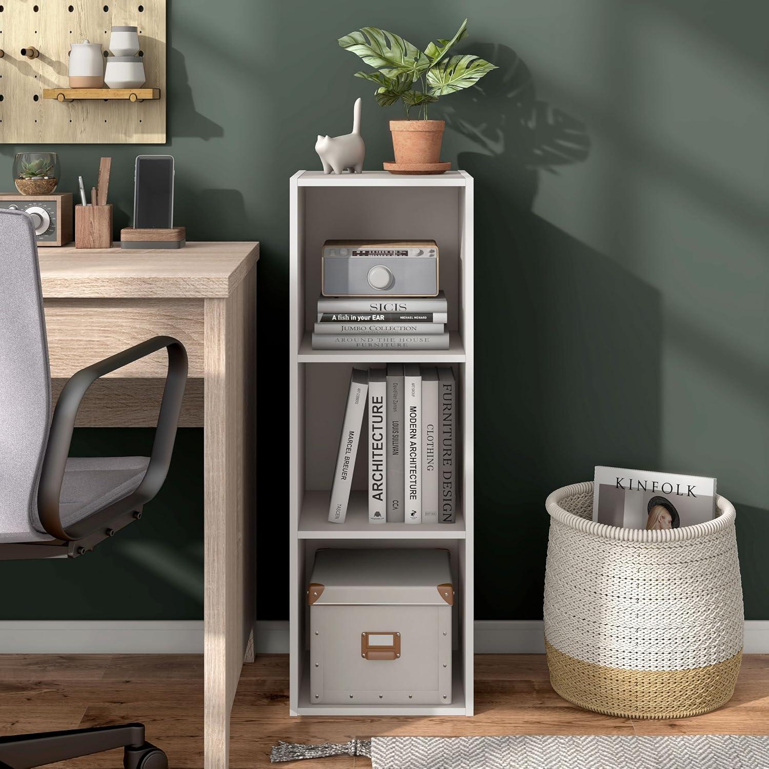 24/7 Shop At Home 35.27" Silkpath Modern 3 Cube Stackable and Modular Bookcase Greige