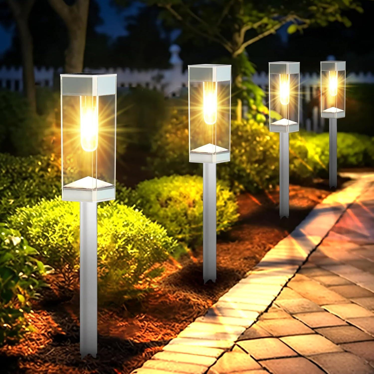 BITPOTT Solar Garden Lighting 8Pack Edison Bulbs Solar Powered Outdoor Pathway Light for Driveway