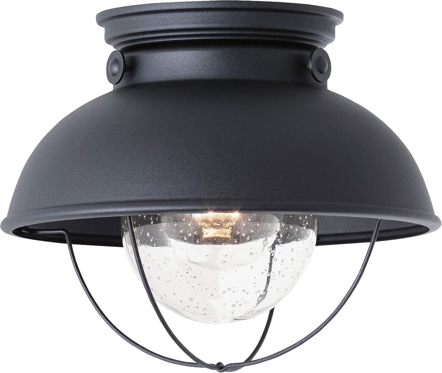 Sebring Black Outdoor Flush Mount with Clear Seeded Glass