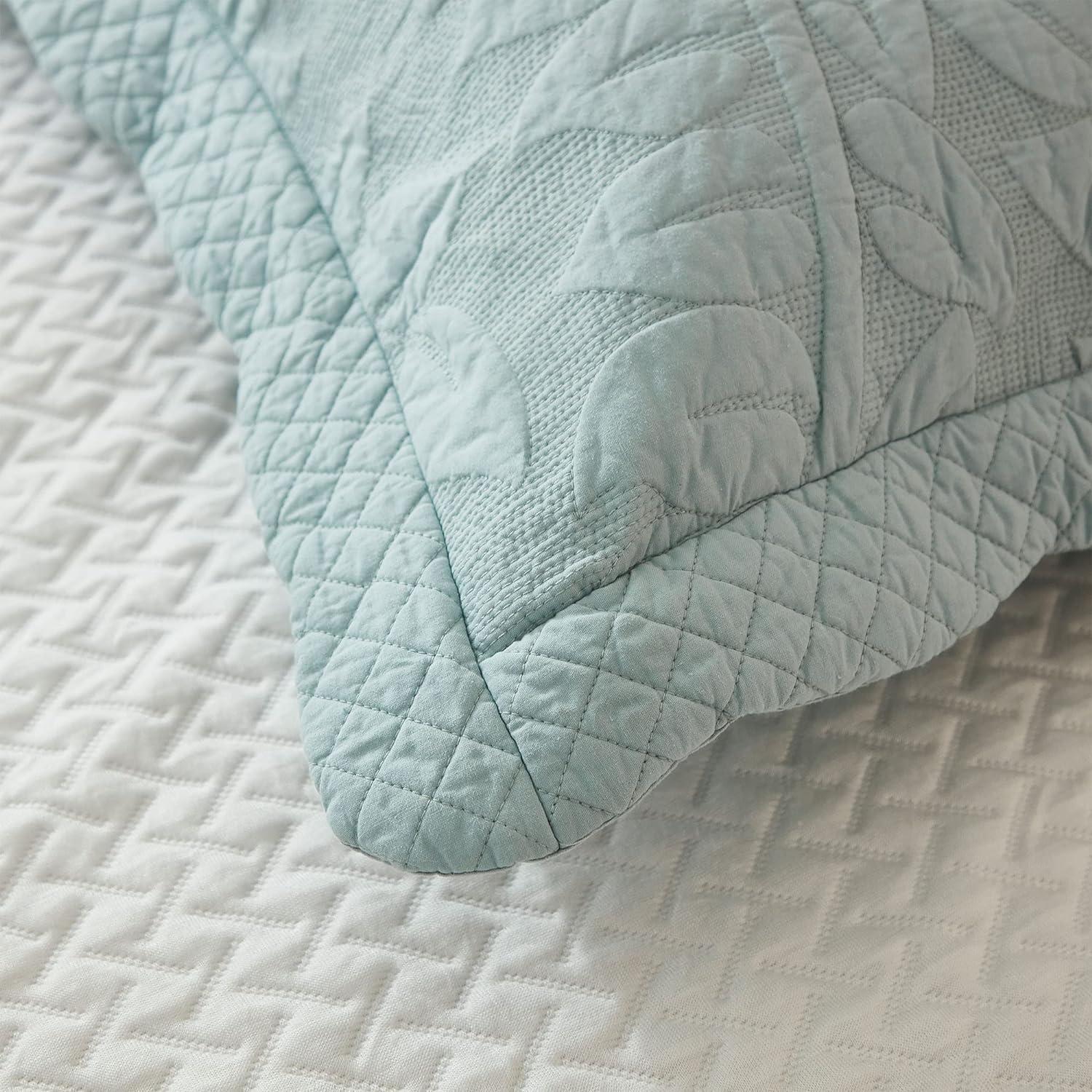 Oversized Green Cotton Queen Bedspread Quilt Set