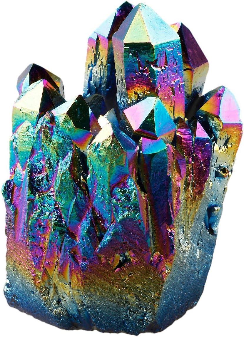 Natural Titanium Coated Rainbow Quartz Crystal Cluster Geode