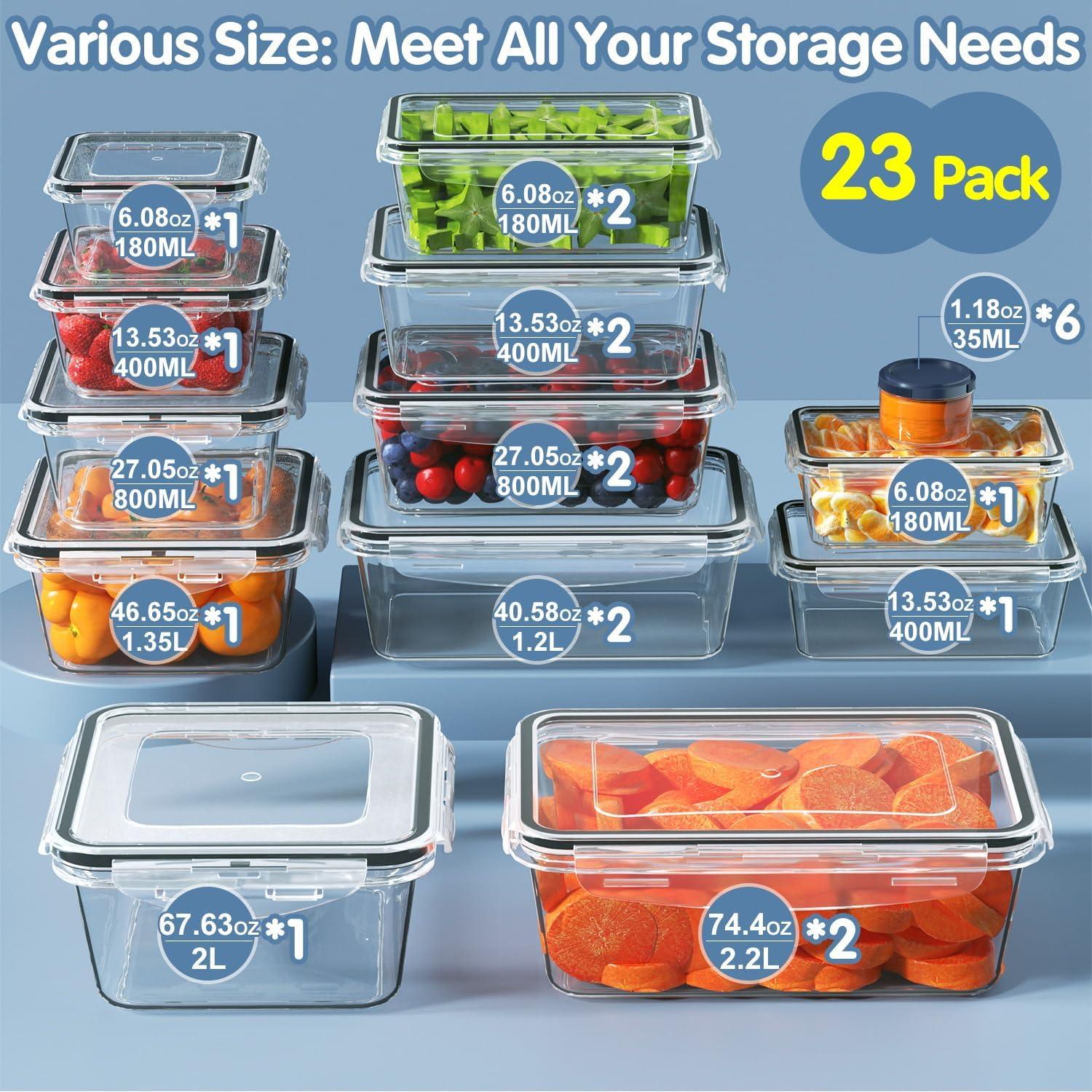 28 Pieces Food Storage Containers with Lids EXTRA LARGE Freezer Containers for Food BPA-Free Meat Fruit Vegetables Plastic Containers with lids Storage Airtight Leak-Proof Food Boxes for Kitchen