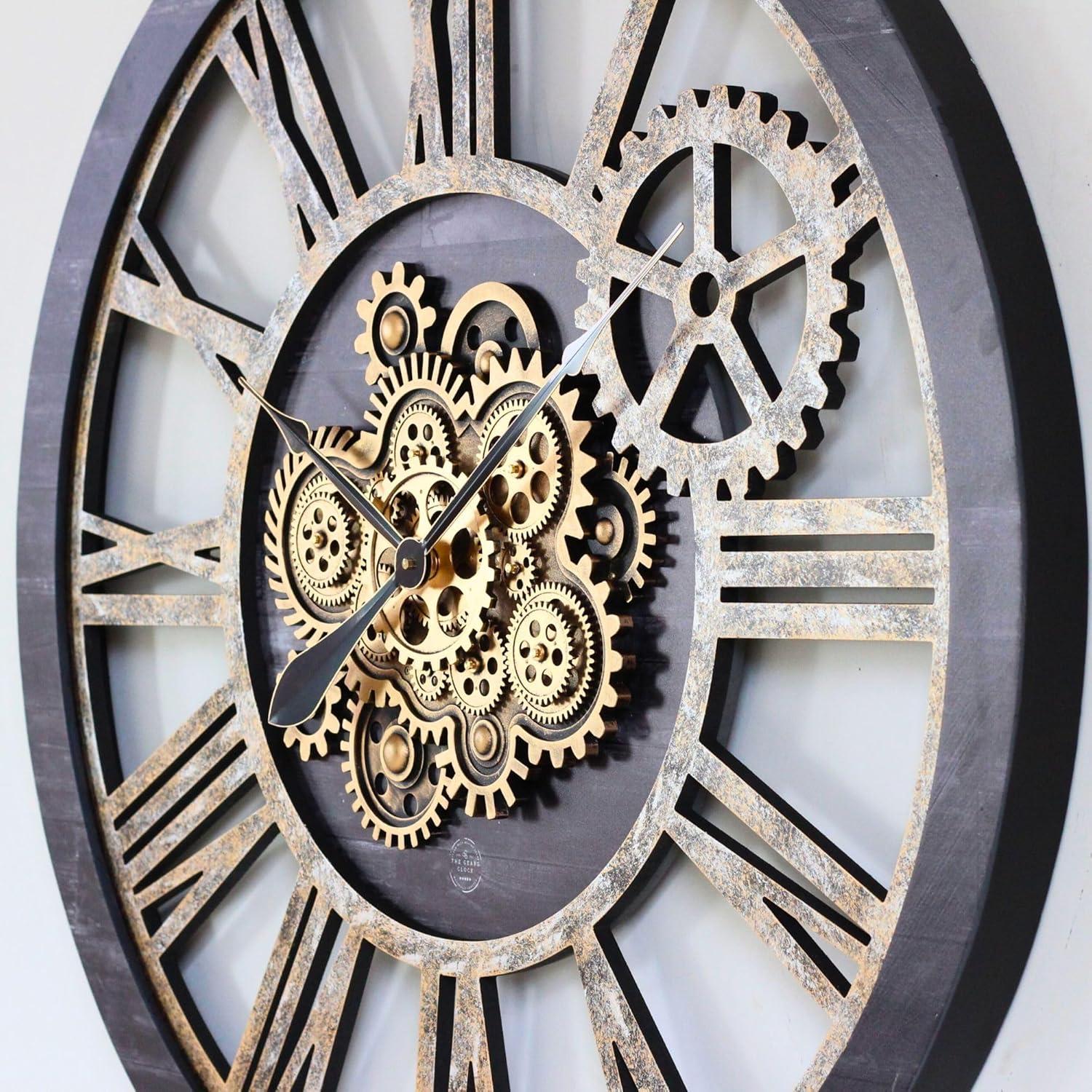 THE GEARS CLOCK Wall Clock with Real Moving Gears AM-LI_ 36 in Round Vintage-Black