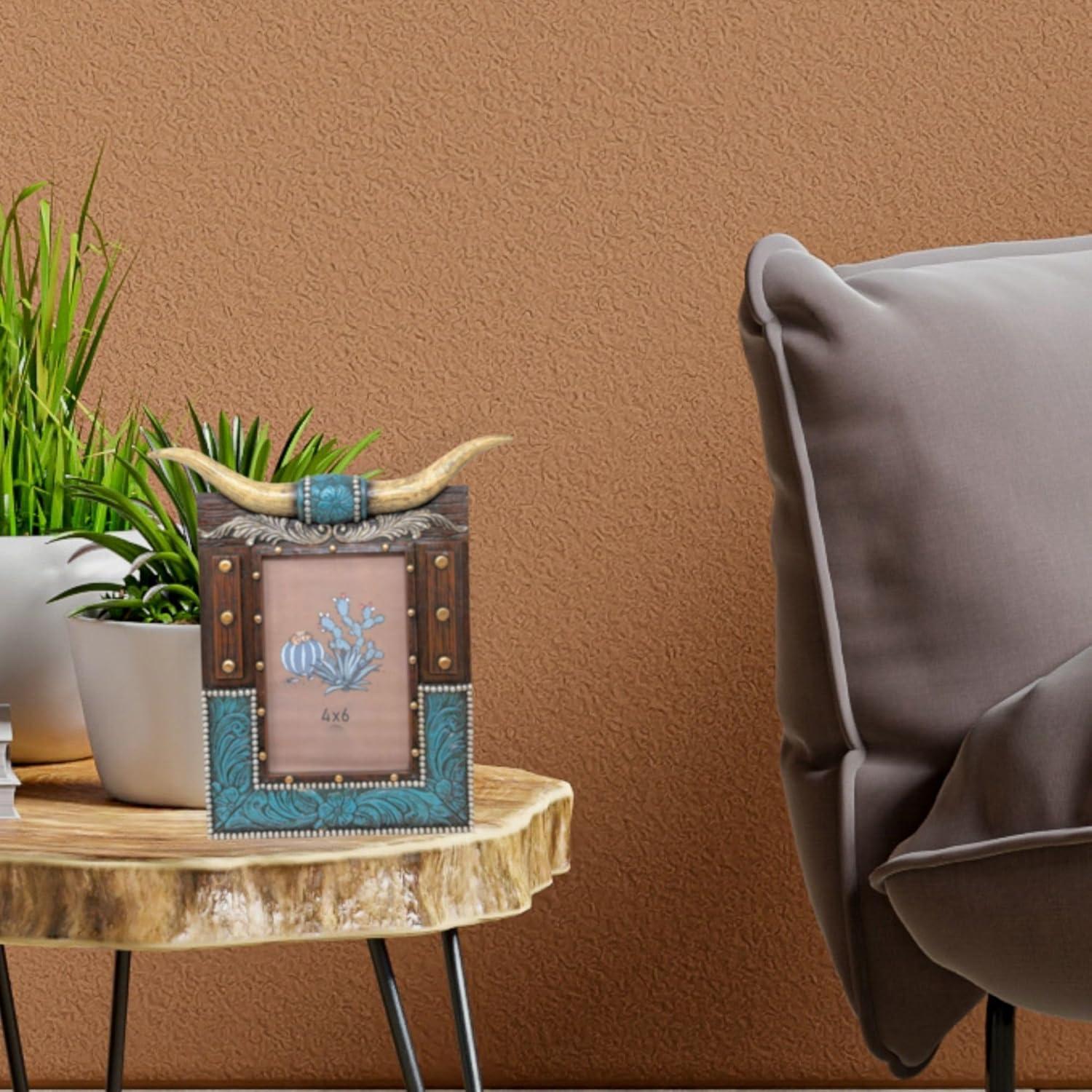 Union Rustic Rustic Southwestern Picture Frame with Tooled Leather and Faux Horns Accents
