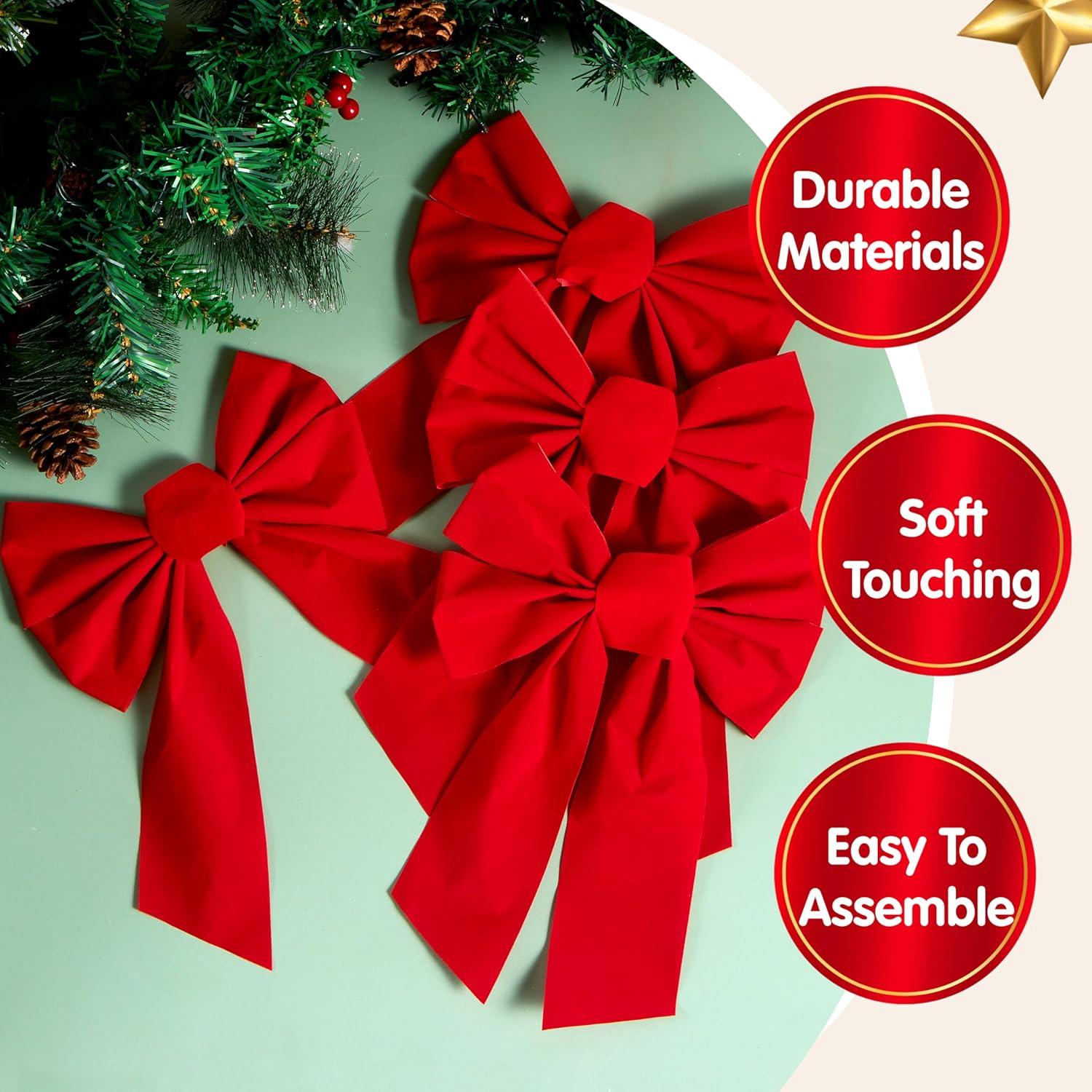 12 Pack Christmas Red Velvet Bows, 13" Long by 9" Wide Decorative Christmas Bows for Wreath Garland Christmas Tree Decor, Indoor Outdoor Holiday Decorations Cute