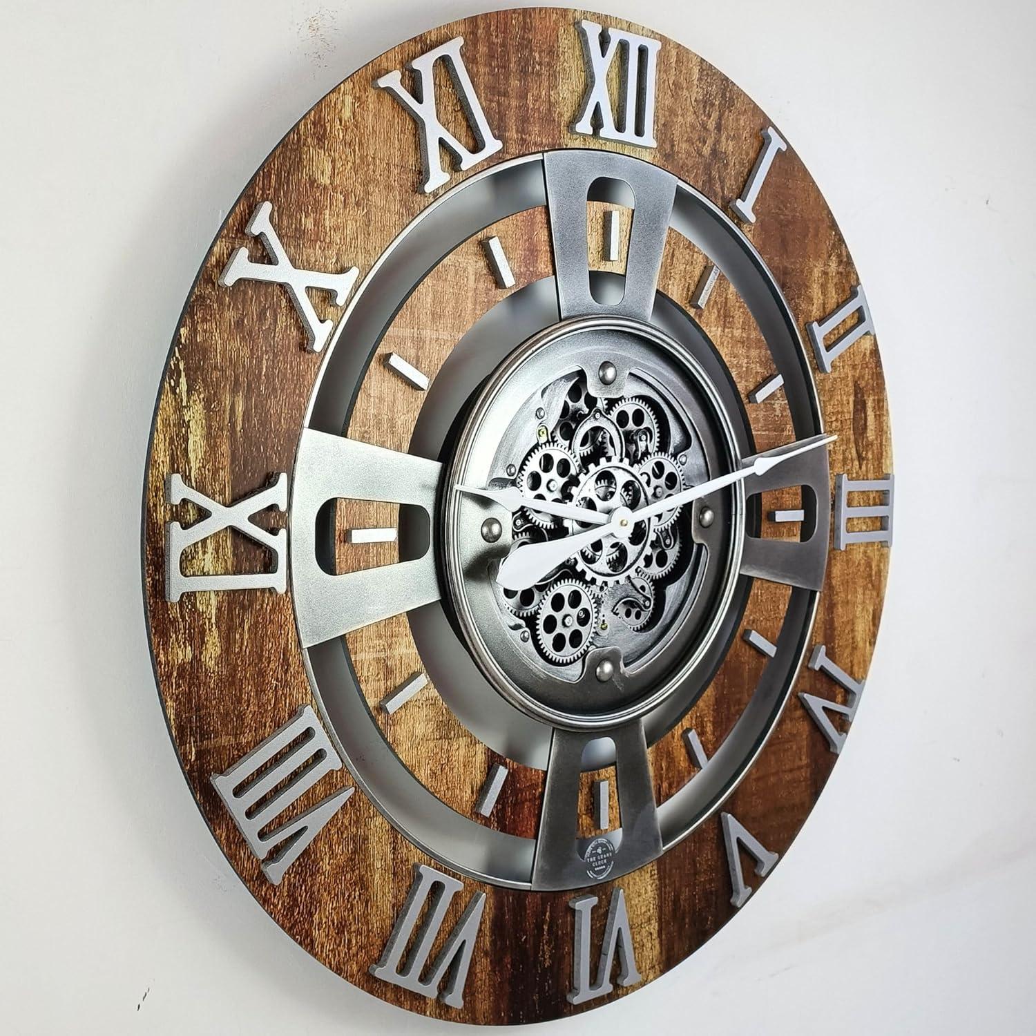 The Gears Clock Wall Clock 36" Oversized for Living Room decor with Real Moving Gears England Collection