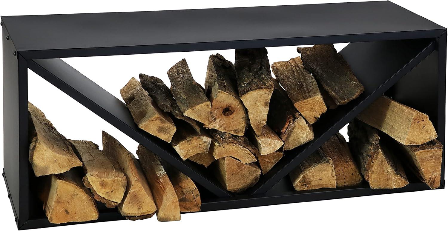 Sunnydaze Indoor/Outdoor Steel Triple Triangle Fire Pit or Fireplace Firewood Log Rack Storage Holder - 41" - Black