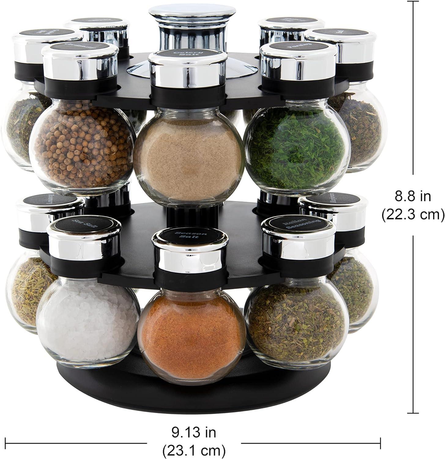 Kamenstein Ellington Revolving Tower with Free Spice Refills for 5 Years, 16-Jar, Black