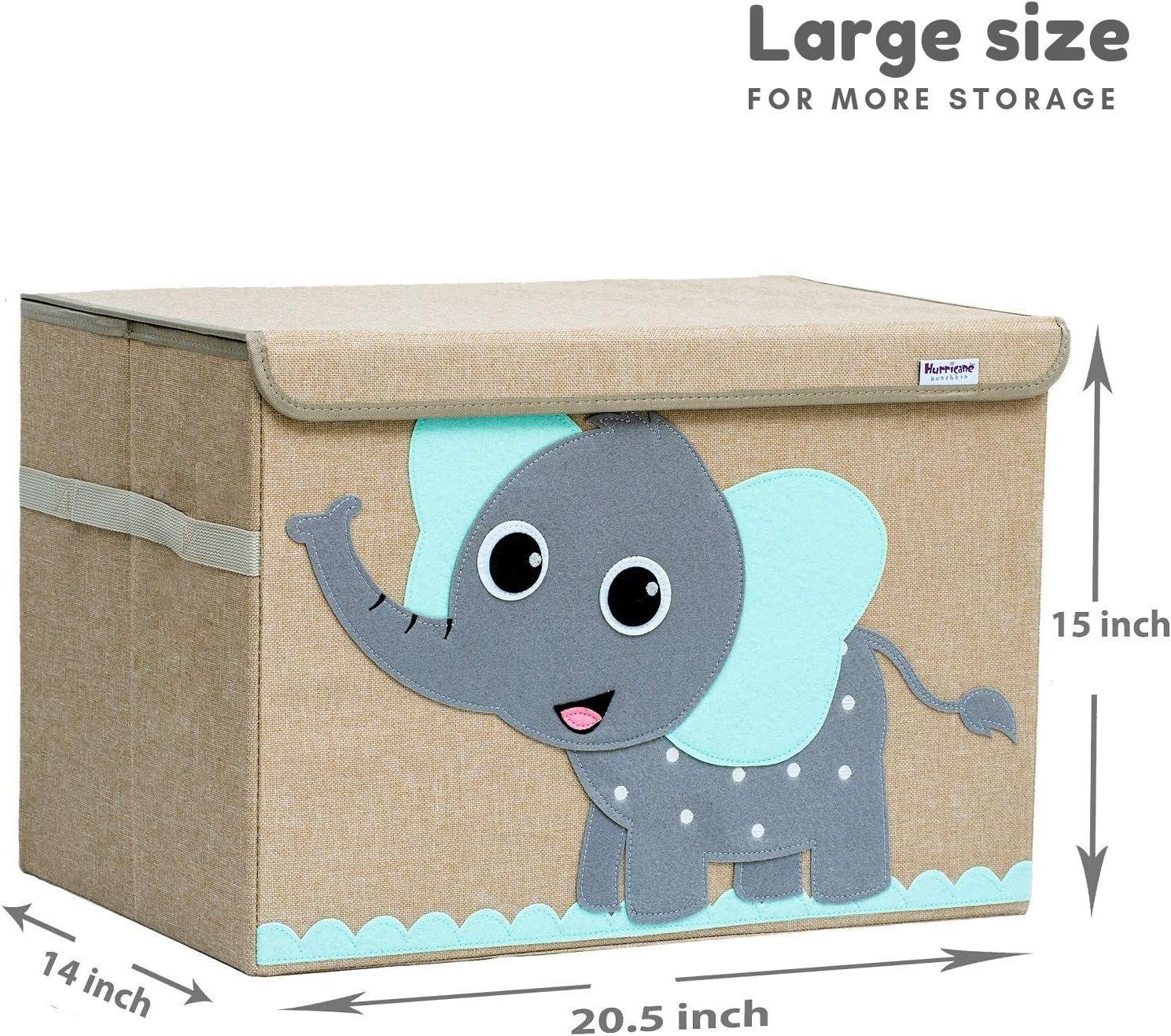 Large Beige and Gray Canvas Collapsible Toy Chest with Elephant Design