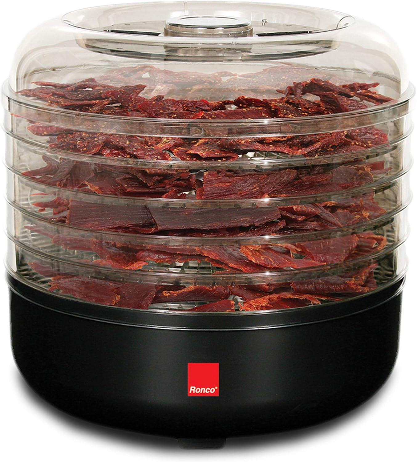 Ronco Beef Jerky Machine with 5 Stackable Trays, Easy-to-Use Dehydrator and Food Preserver Black