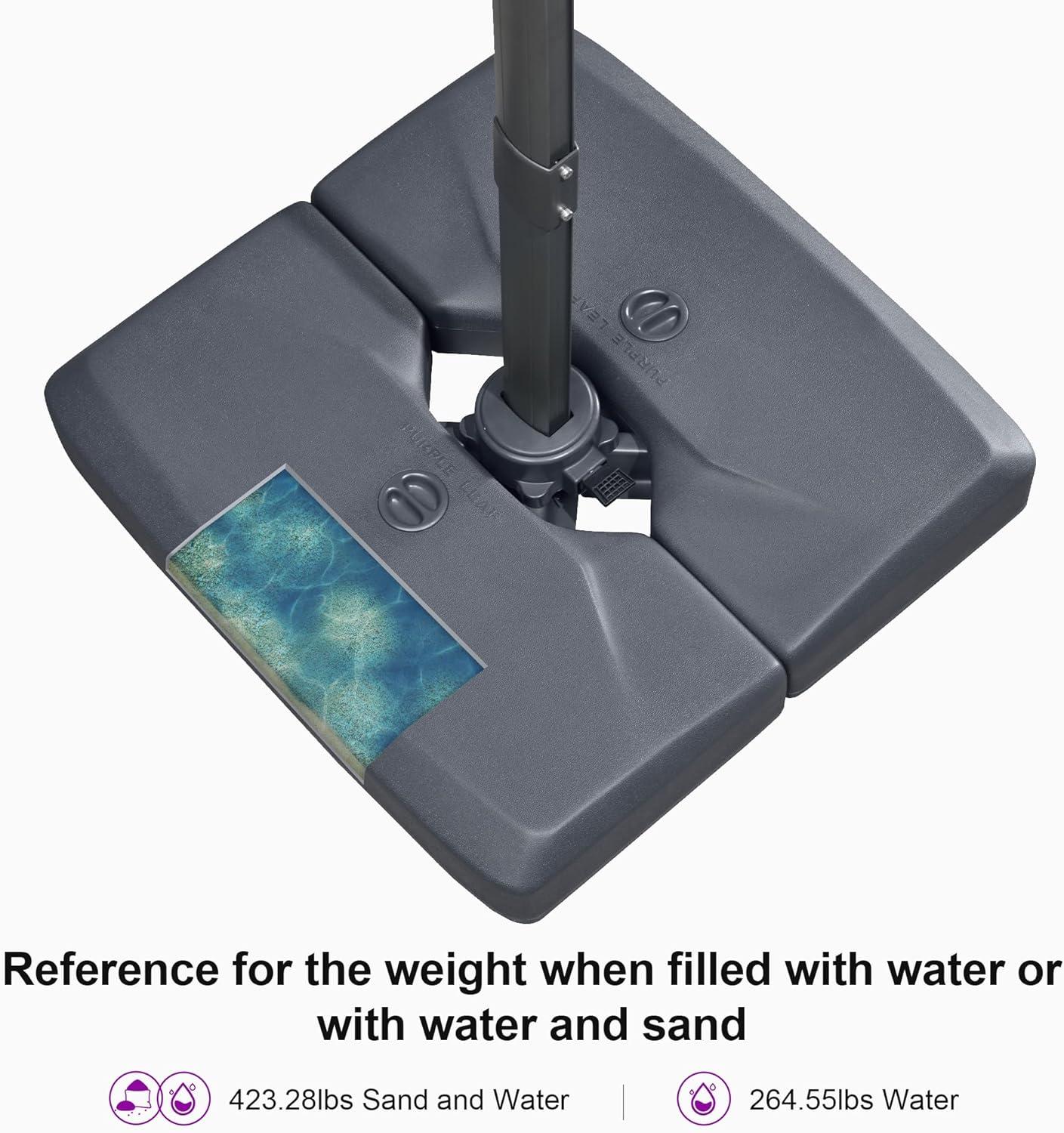 PURPLE LEAF 264 lBS Heavy Duty Patio Umbrella Base XBS540 Deck Offset Cantilever Umbrella Base Sand/Water Filled Square for Outdoor Gardern Backyard