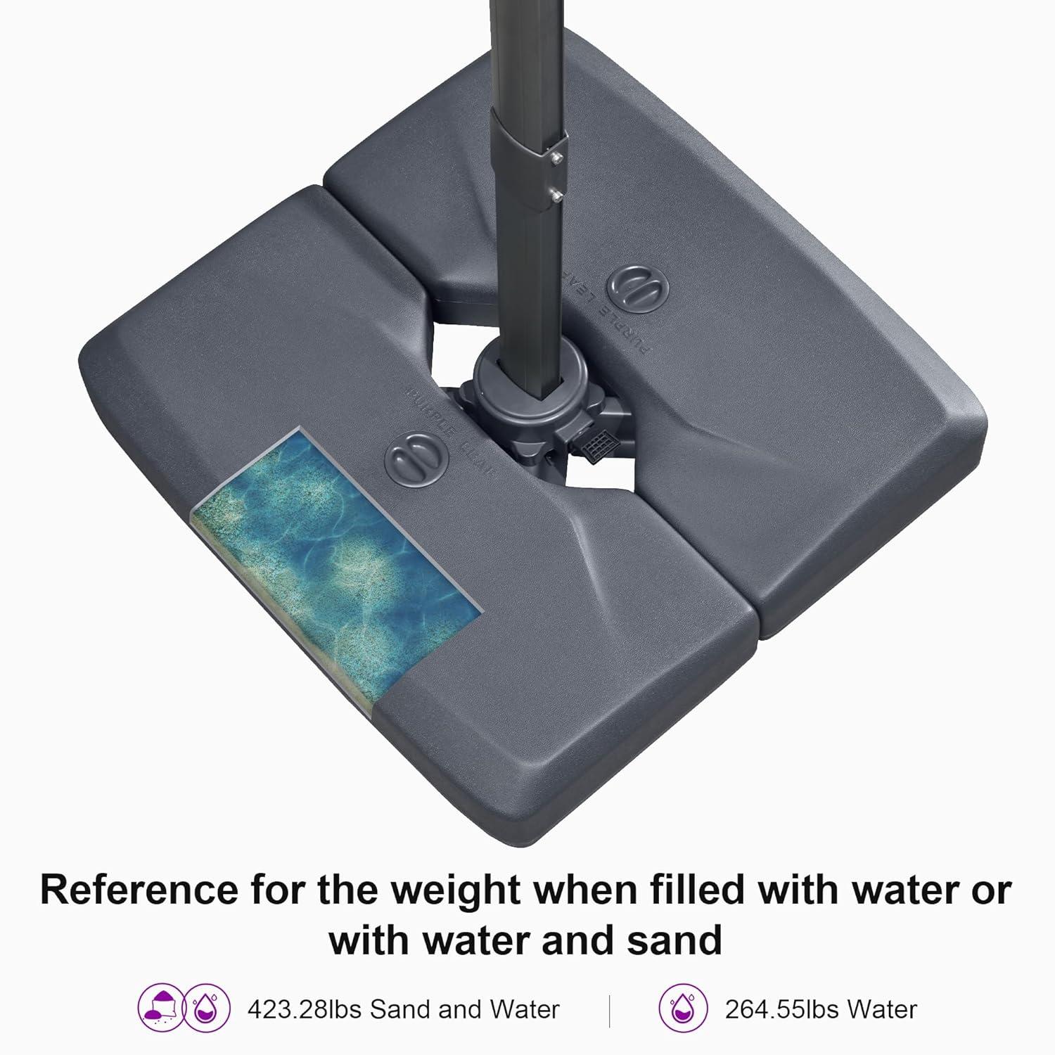 PURPLE LEAF 264 lBS Heavy Duty Patio Umbrella Base XBS540 Deck Offset Cantilever Umbrella Base Sand/Water Filled Square for Outdoor Gardern Backyard