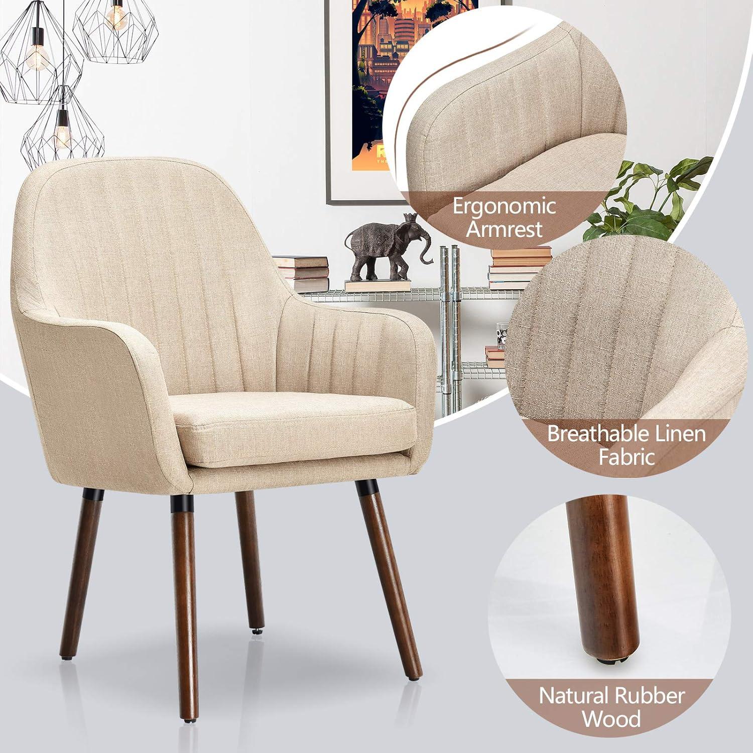 Barara King Lounge Chair, Accent Armchair Leisure Chair,Accent Sofa Chair,Set of 2 Fabric Upholstered Accent Chairs with Wooden Legs-Beige